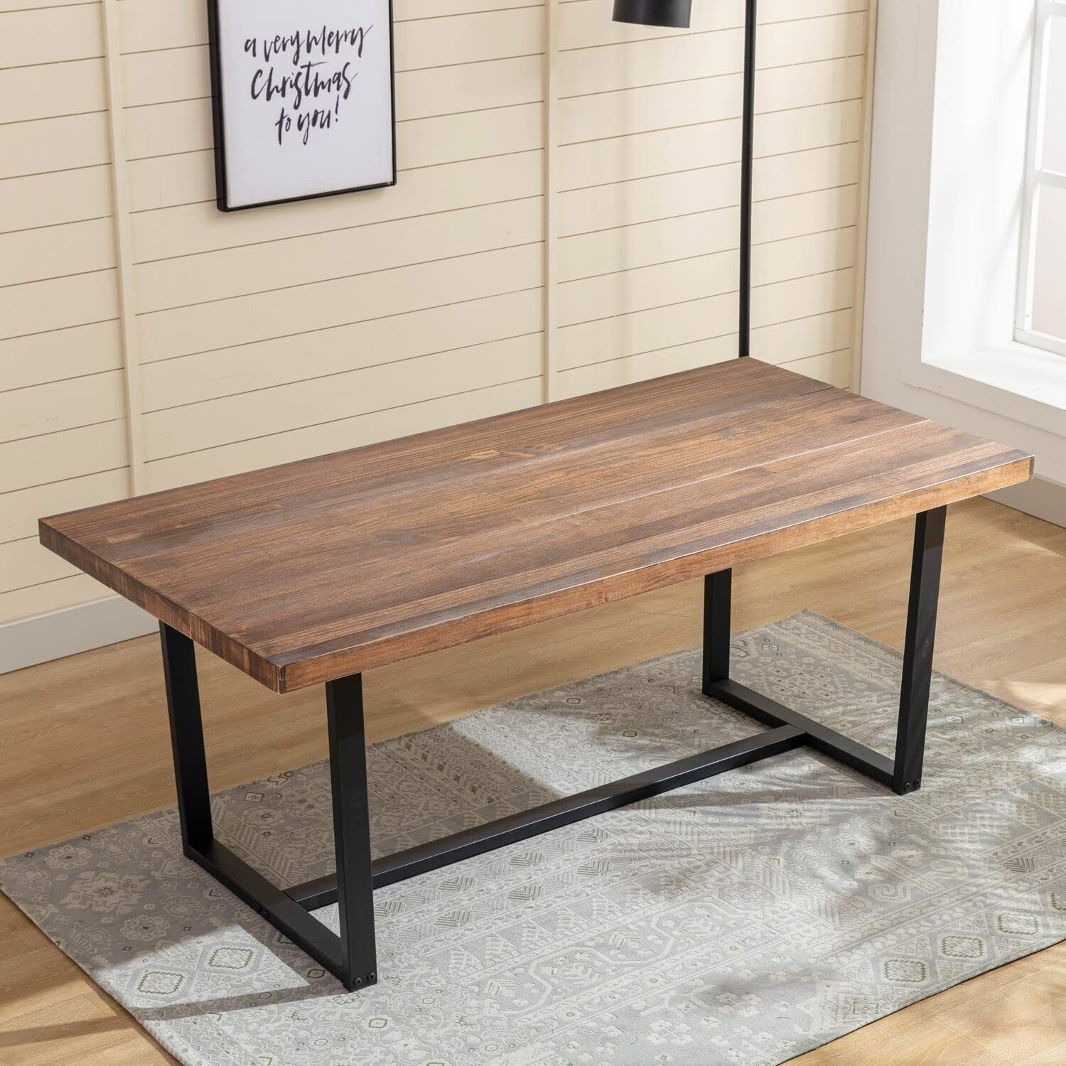 ChVans Dining Table for 4-6 Person, Rustic Farmhouse Solid Wood Dining Table with Metal Frame for Kitchen Meal(Brown-72 in Dining Table)