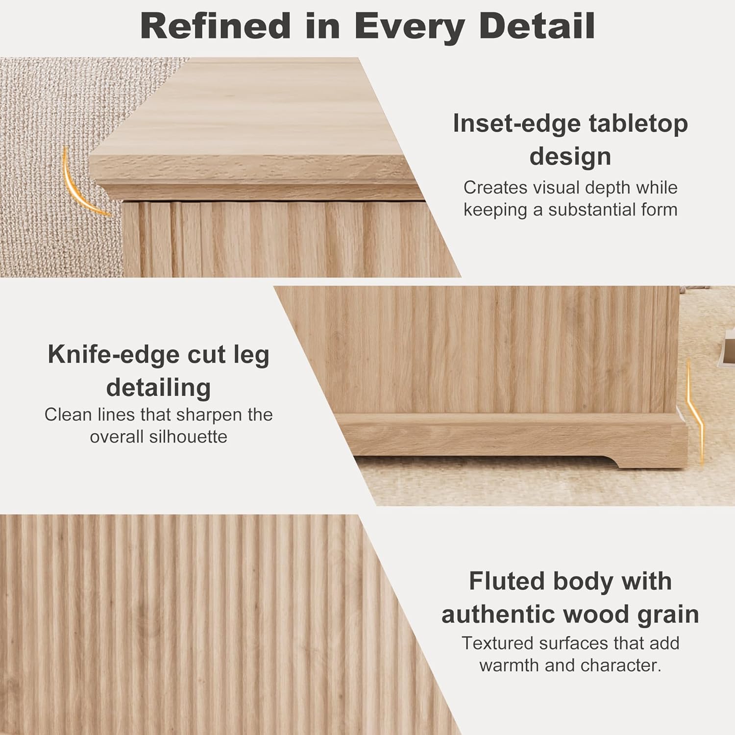 ANPOO Farmhouse Lift Top Coffee Table with Hidden Large Storage, 35.8 Inch Fluted Wood Square Center Table for Living Room, Bedroom, Home Office