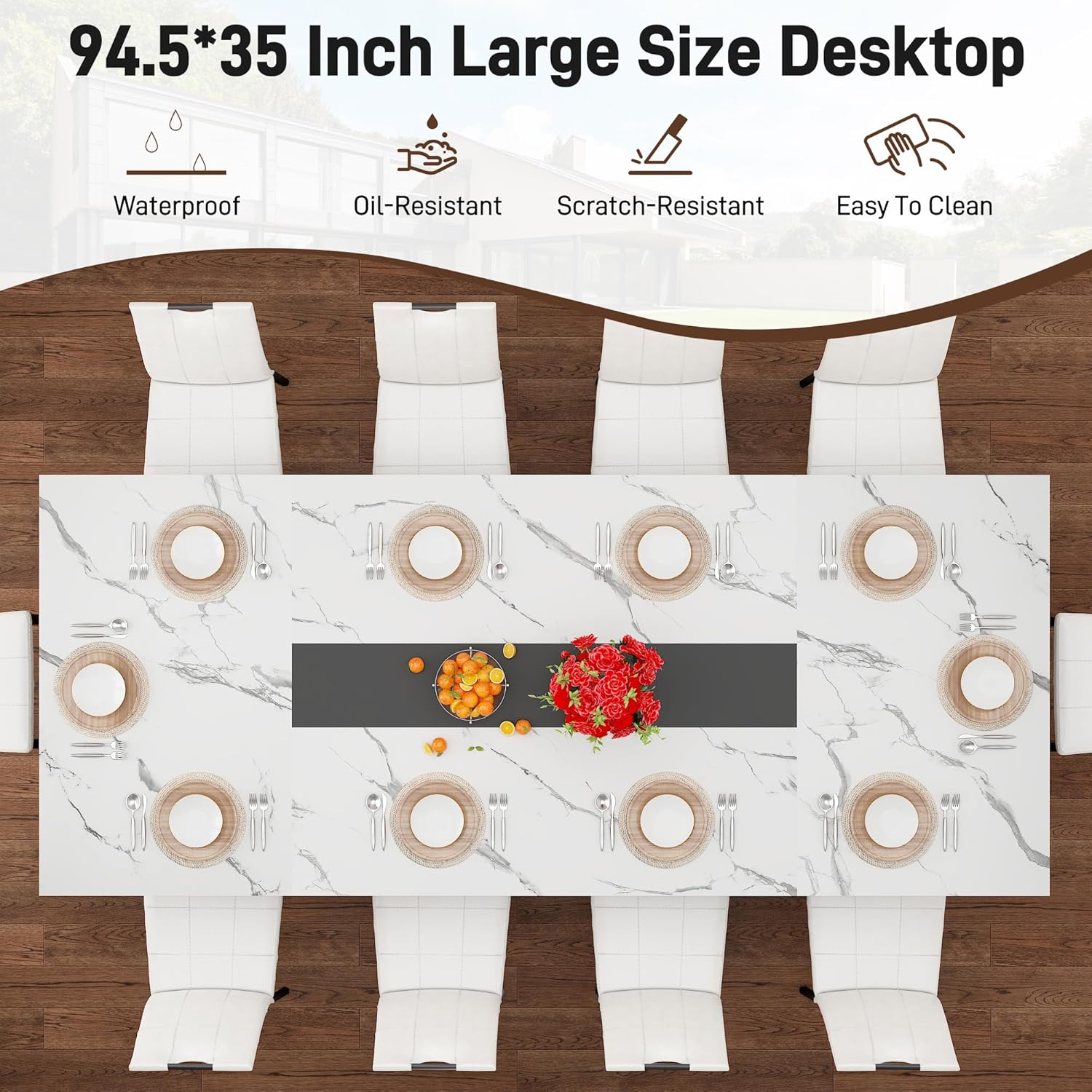 ANPOO 7-Piece Kitchen Dining Set for 4-8 People, 71" Rectangle Waterproof Wooden Table with 6 Chairs, Easy Clean Farmhouse Dining Table for Dining Room & Kitchen