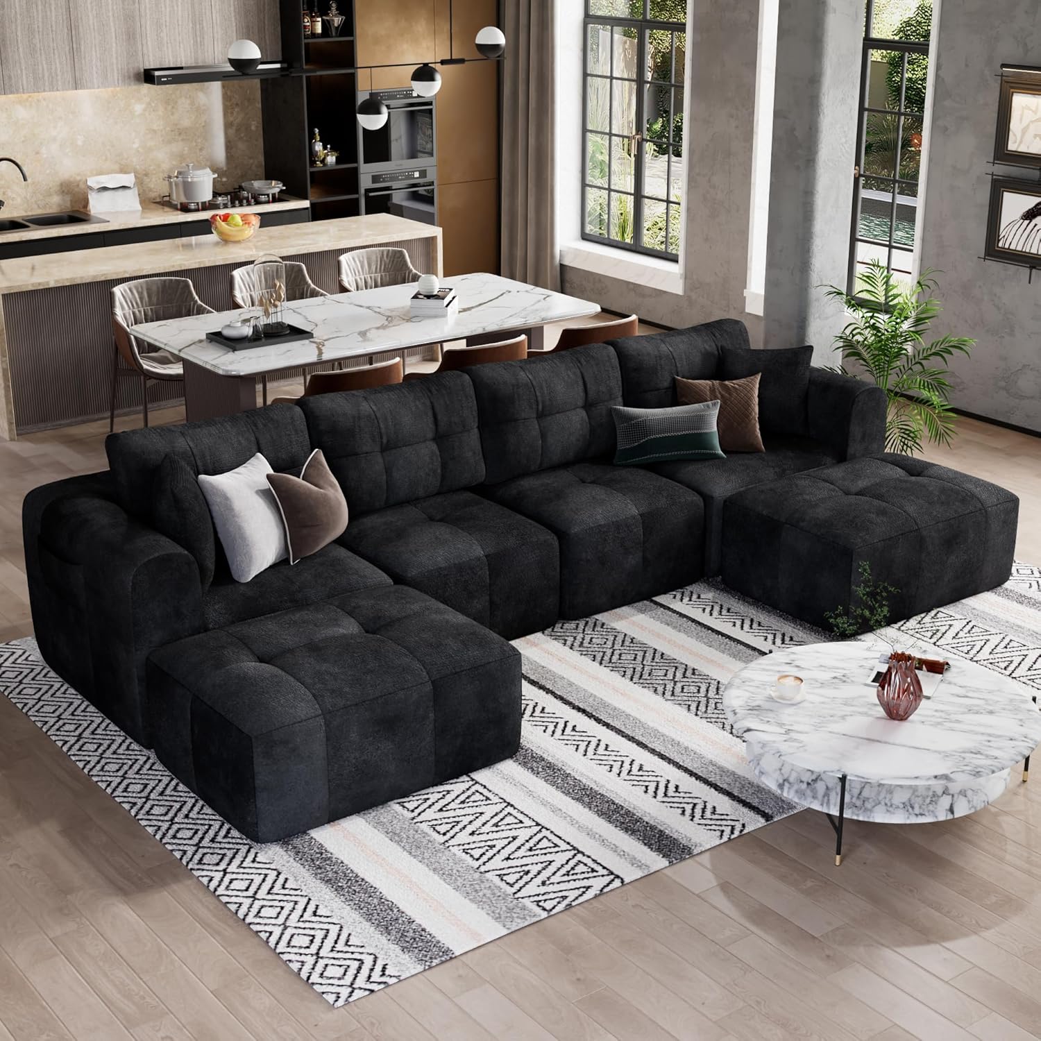 ChVans 110" L-Shaped Sectional Sofa with Convertible Left/Right Ottoman, Boneless Sofa with Oversized Chaise & Layered Cushion, Upholstered Couches for Living Room Bedroom, No Assembly