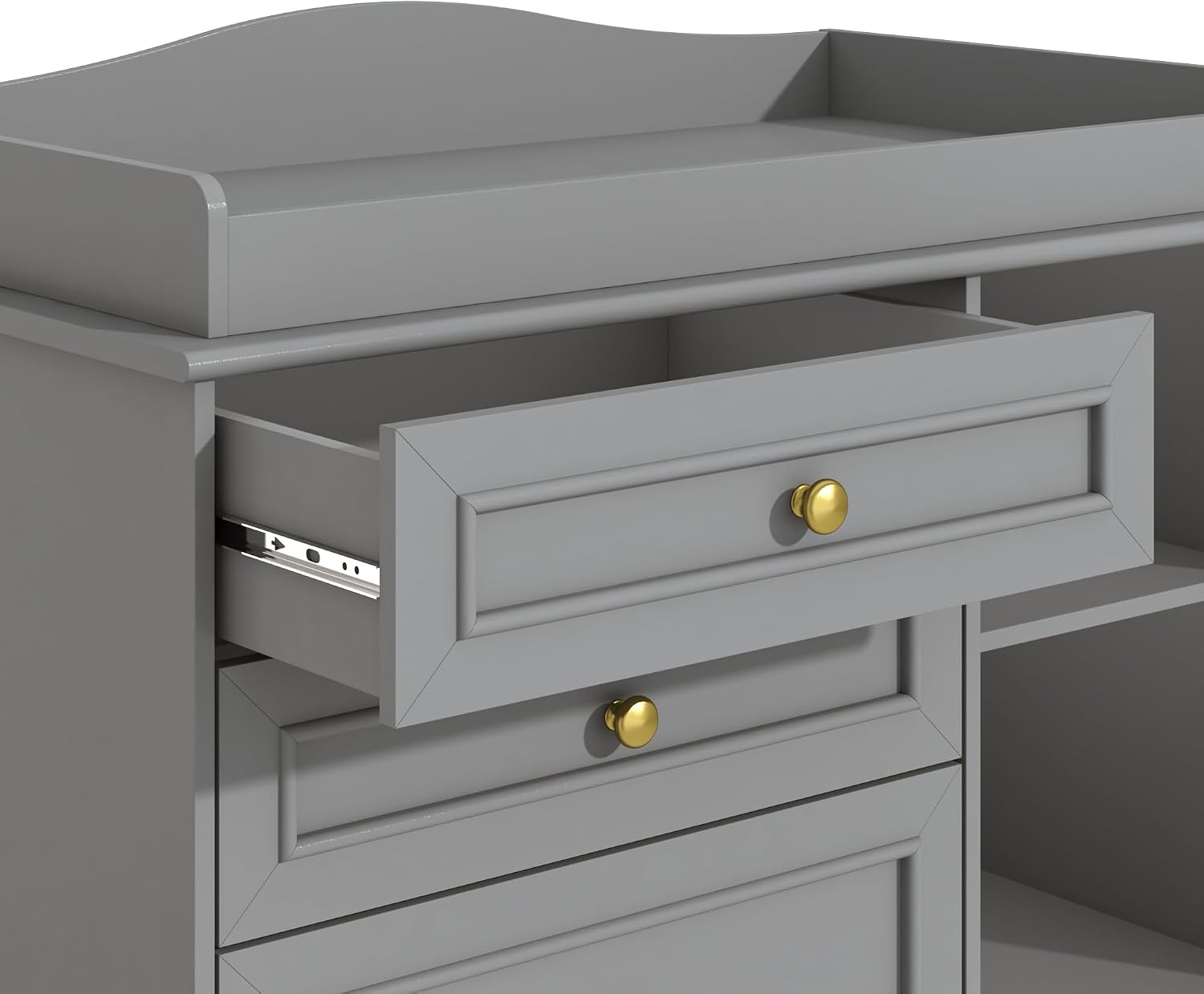 ChVans Changing Table Dresser, Baby Classic Nursery Dresser with 5 Drawers & Open Storage Shelves, Convertible Nursery Dresser Chest of Drawers