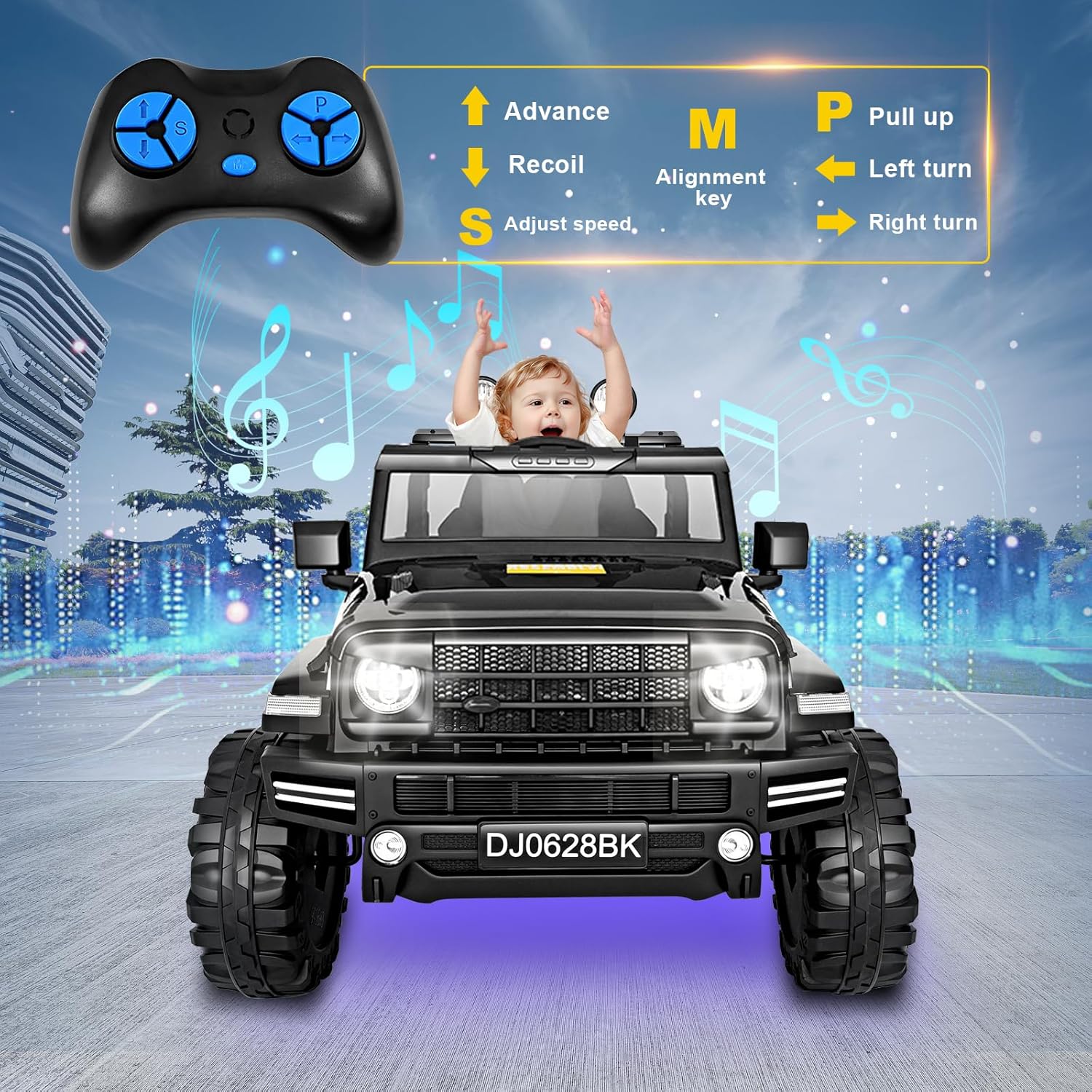 24 Volt Kids Electric Car Kids Ride On Car with Remote Control, 2-Seater Battery Powered Toy Car with LED Lights, Wheels Suspension, Music, Horn, 110 lbs Load