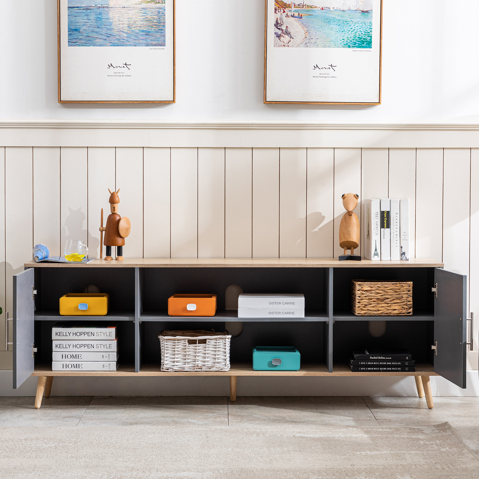 ChVans 70 Inch Mid Century Modern TV Stand for TVs up to 75 inches, Wood TV Stand with Storage, Entertainment Center for Living Room Bedroom, TV Media Console