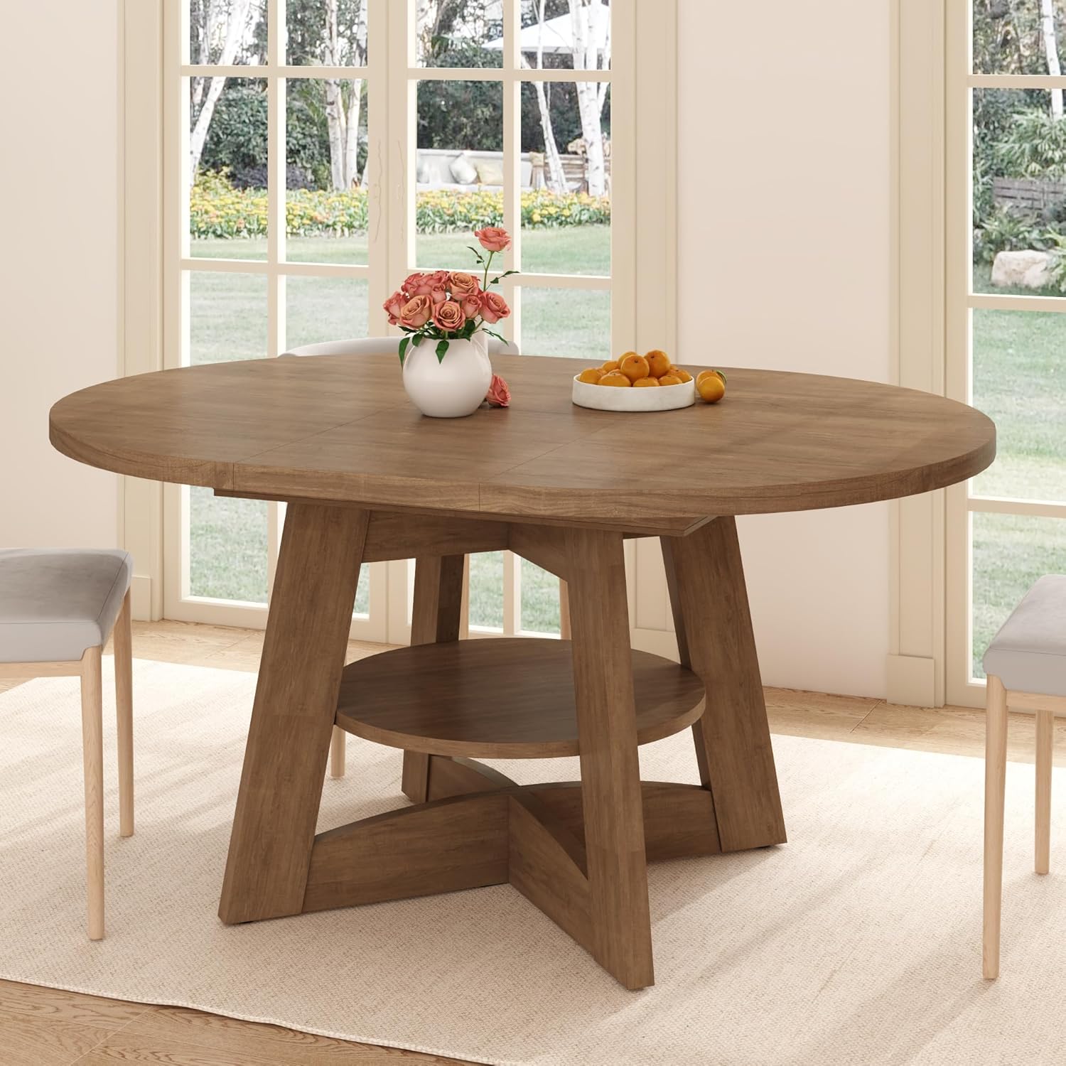 ChVans 47"-63" Extendable Round Dining Table for 4-8 Person, Modern Large Dinner Kitchen Table for Kitchen Dining Room, Save Space