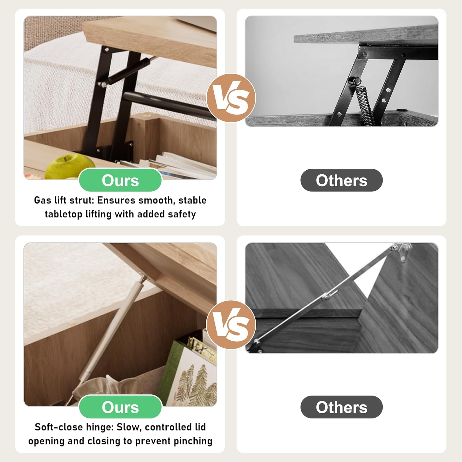 ANPOO Farmhouse Lift Top Coffee Table with Hidden Large Storage, 35.8 Inch Fluted Wood Square Center Table for Living Room, Bedroom, Home Office