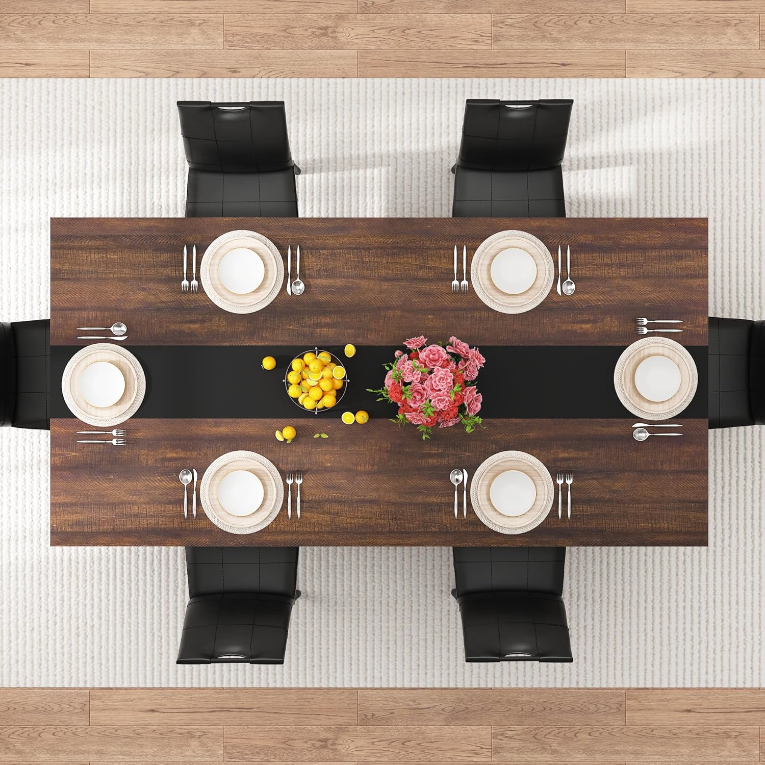 ANPOO 7-Piece Kitchen Dining Set for 4-8 People, 71" Rectangle Waterproof Wooden Table with 6 Chairs, Easy Clean Farmhouse Dining Table for Dining Room & Kitchen