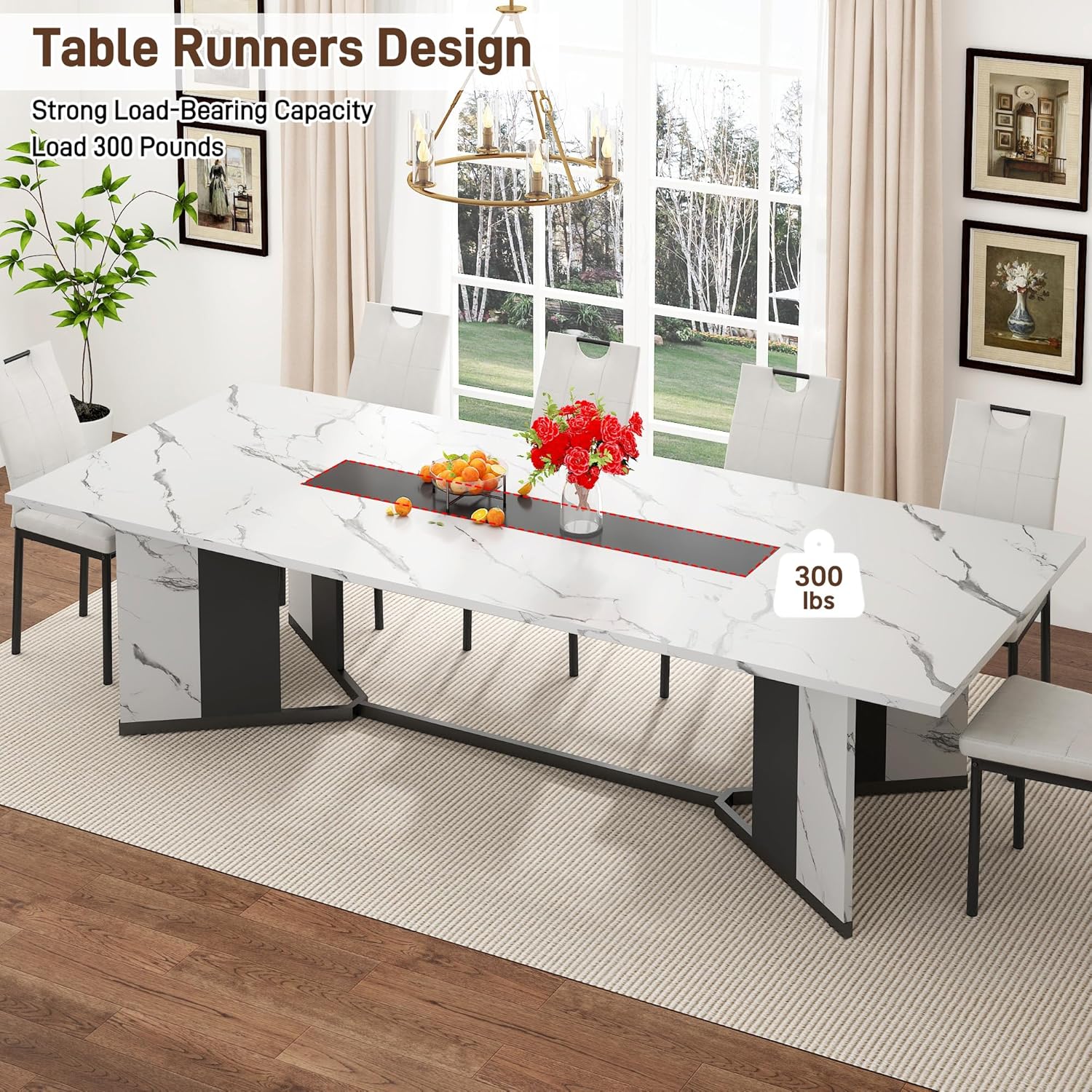 ANPOO 7-Piece Kitchen Dining Set for 4-8 People, 71" Rectangle Waterproof Wooden Table with 6 Chairs, Easy Clean Farmhouse Dining Table for Dining Room & Kitchen