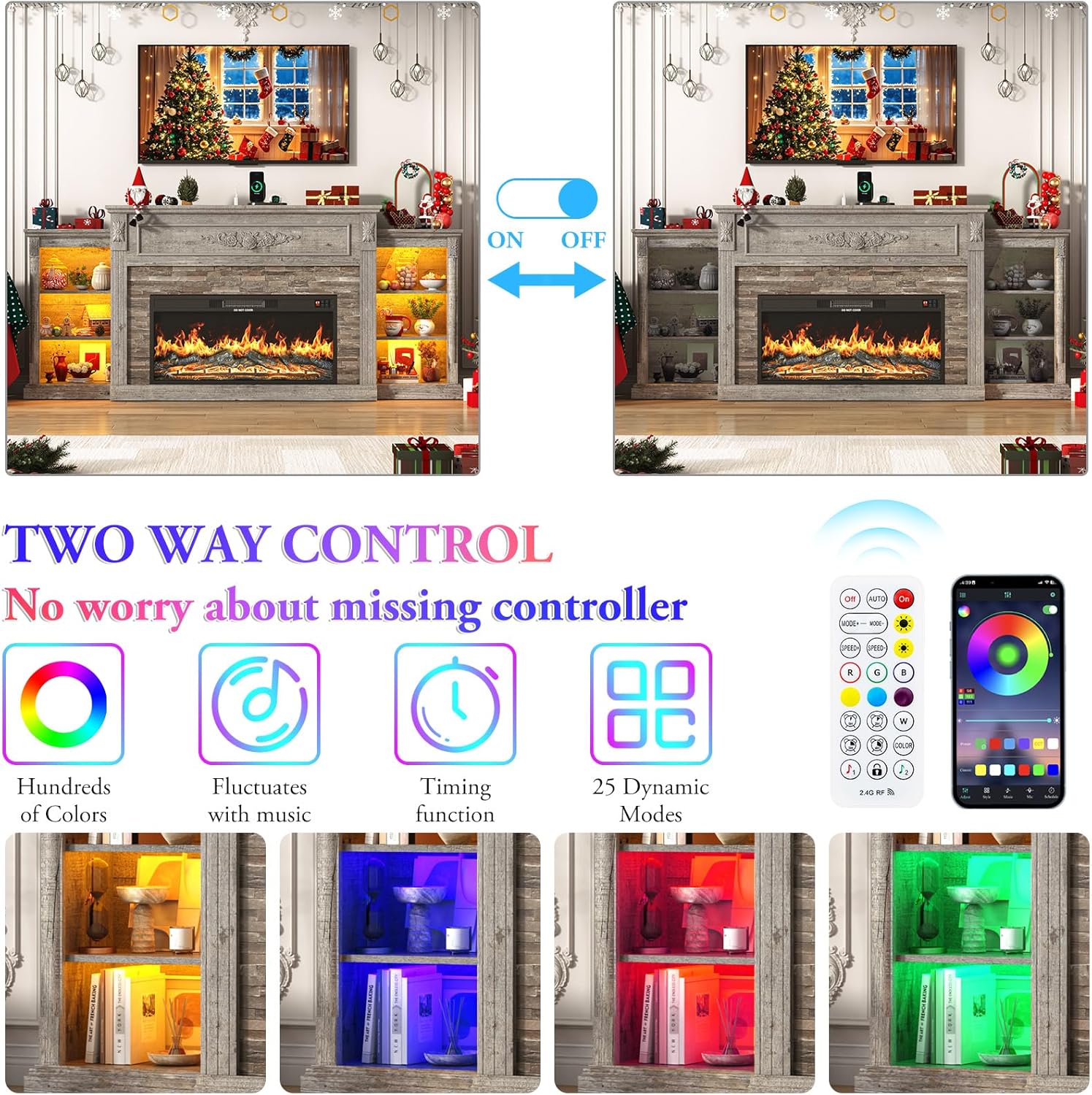 ANPOO 85" Electric Fireplace with Mantel, Fireplace TV Stand with 36" Fireplace for TVs Up to 95 Inch, 37.6" Tall Farmhouse Entertainment Center with LED Lights & Charging Station, Carved Decoration