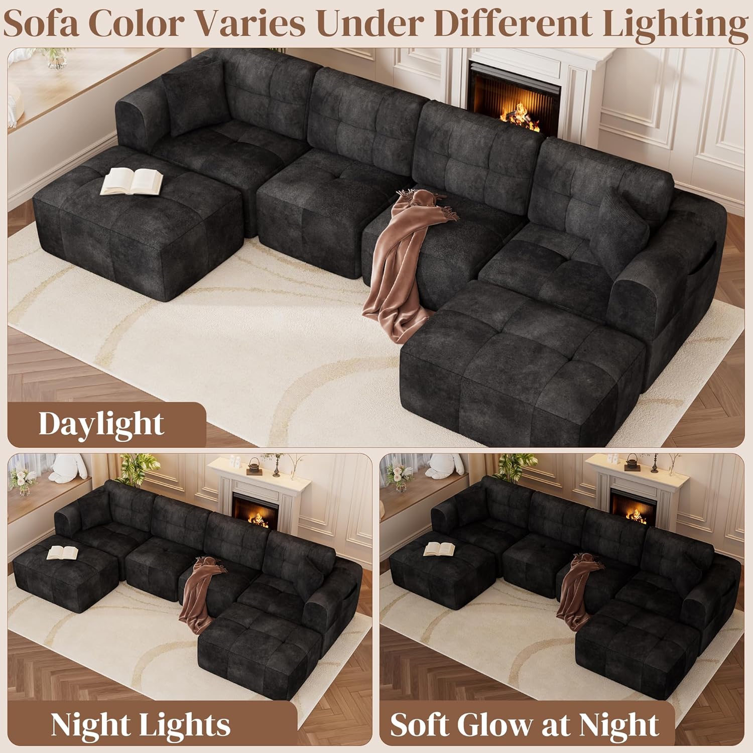 ChVans 110" L-Shaped Sectional Sofa with Convertible Left/Right Ottoman, Boneless Sofa with Oversized Chaise & Layered Cushion, Upholstered Couches for Living Room Bedroom, No Assembly
