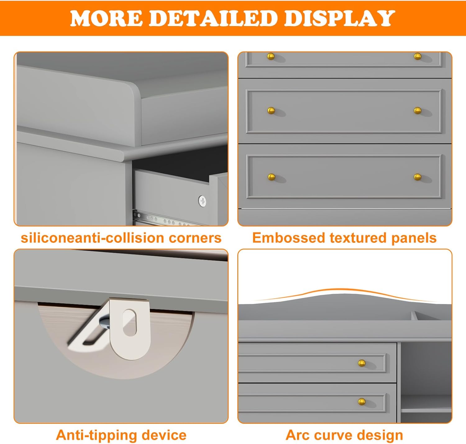 ChVans Changing Table Dresser, Baby Classic Nursery Dresser with 5 Drawers and 2 Shelves, Wood Chest of Drawers Nursery Storage Kids Organizer