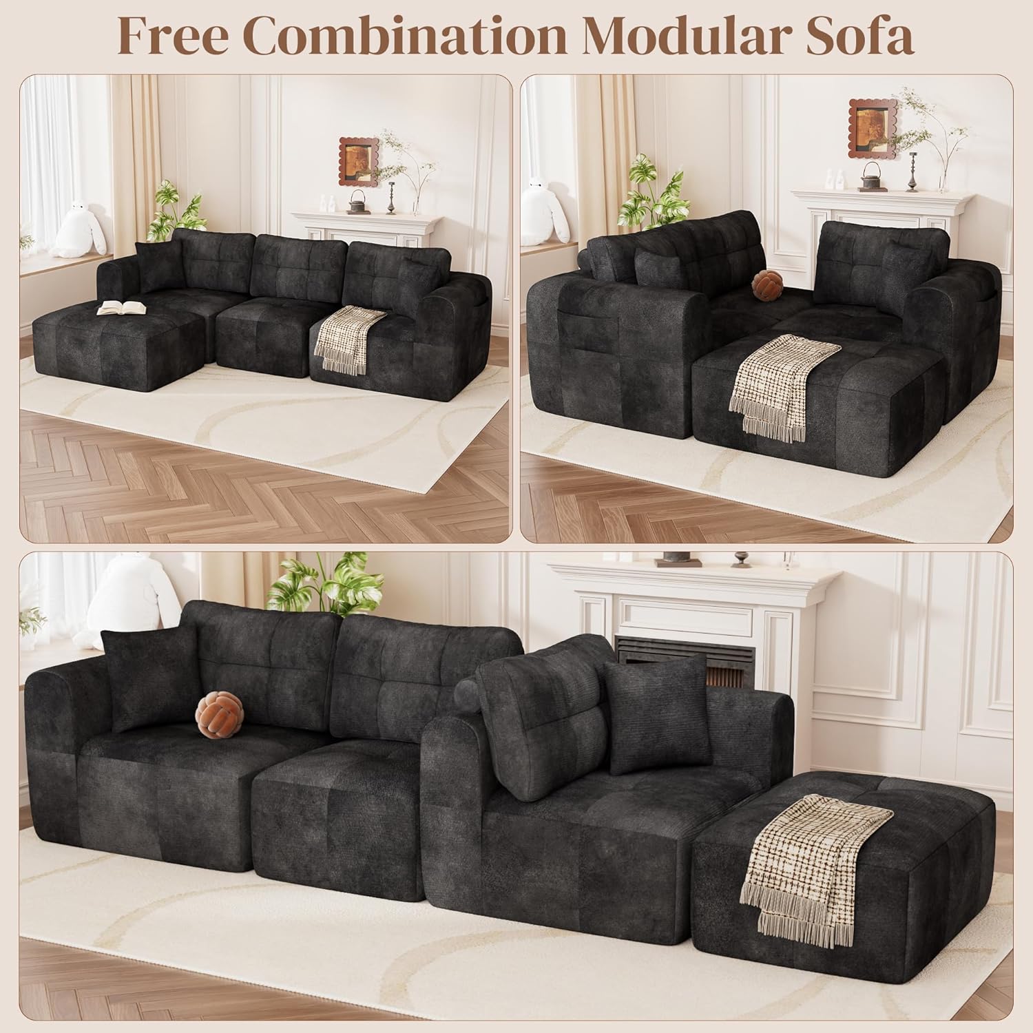ChVans 110" L-Shaped Sectional Sofa with Convertible Left/Right Ottoman, Boneless Sofa with Oversized Chaise & Layered Cushion, Upholstered Couches for Living Room Bedroom, No Assembly