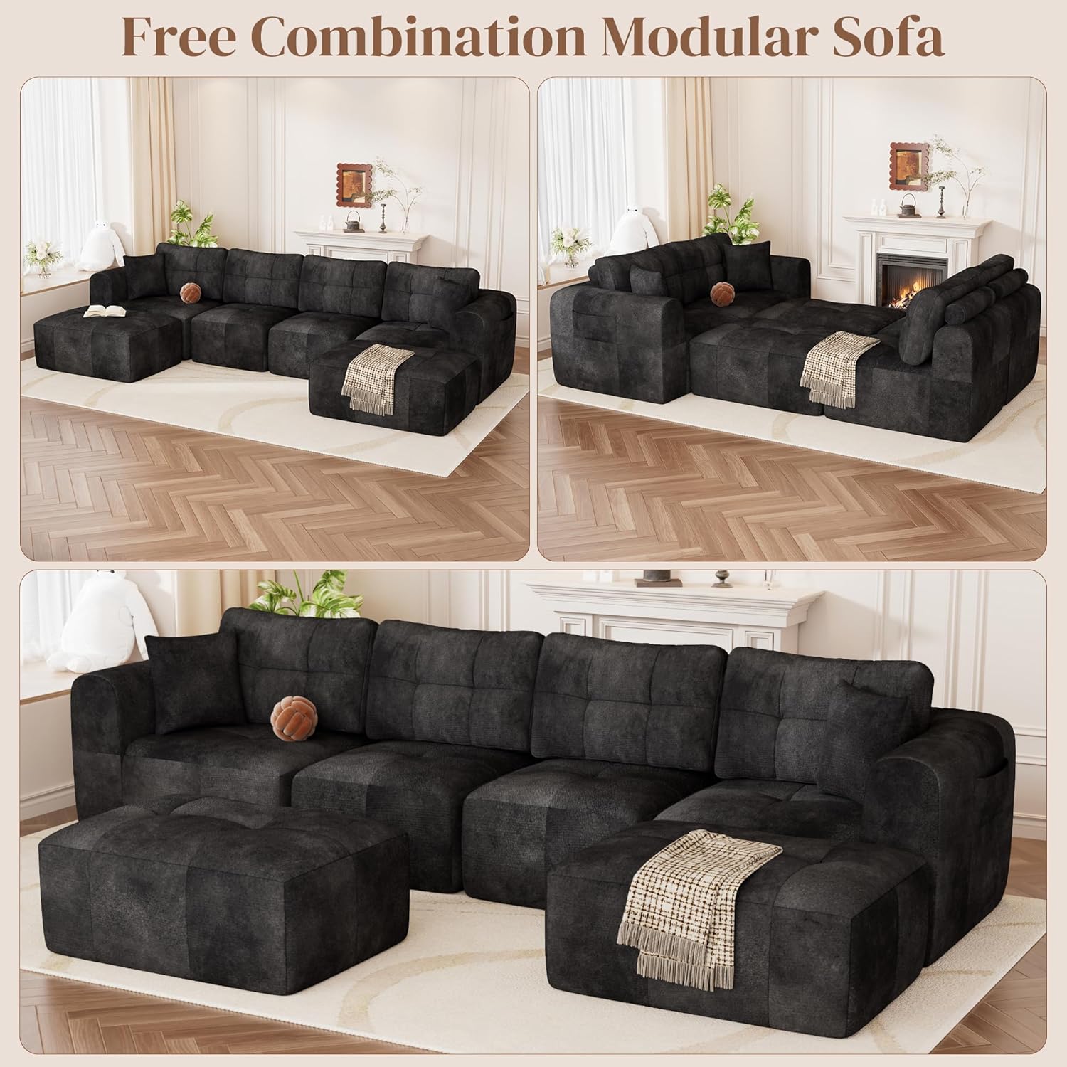ChVans 110" L-Shaped Sectional Sofa with Convertible Left/Right Ottoman, Boneless Sofa with Oversized Chaise & Layered Cushion, Upholstered Couches for Living Room Bedroom, No Assembly