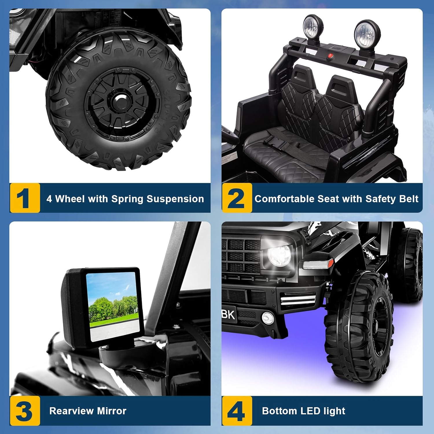 24 Volt Kids Electric Car Kids Ride On Car with Remote Control, 2-Seater Battery Powered Toy Car with LED Lights, Wheels Suspension, Music, Horn, 110 lbs Load