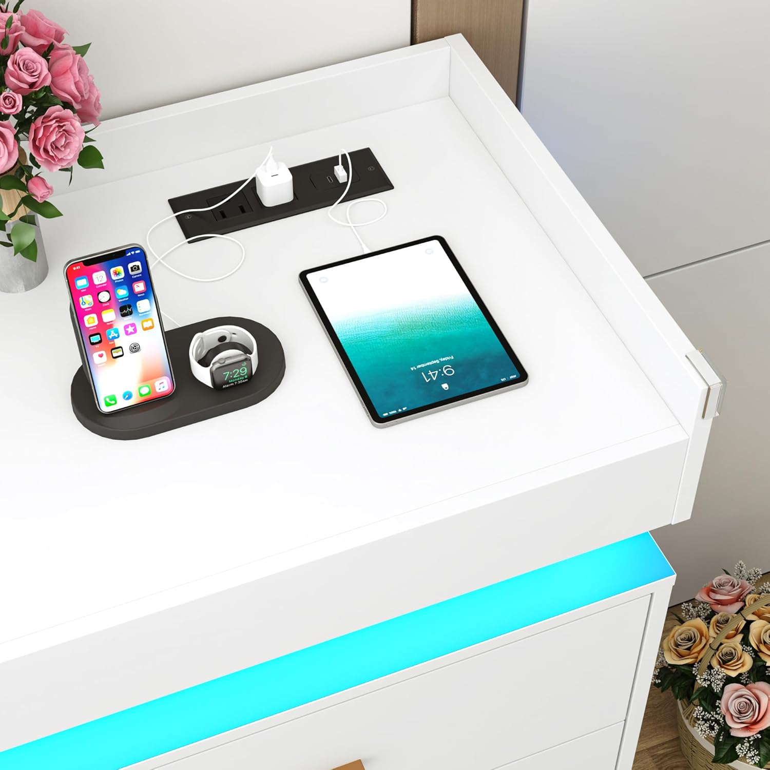 ChVans 12 Drawer Dresser with LED Lights and Charging Station, 70" Wide wood Chest of Drawers and Metal Handles, 45.7" Tall drawers dresser for bedroom, Living Room, Entryway, Hallway