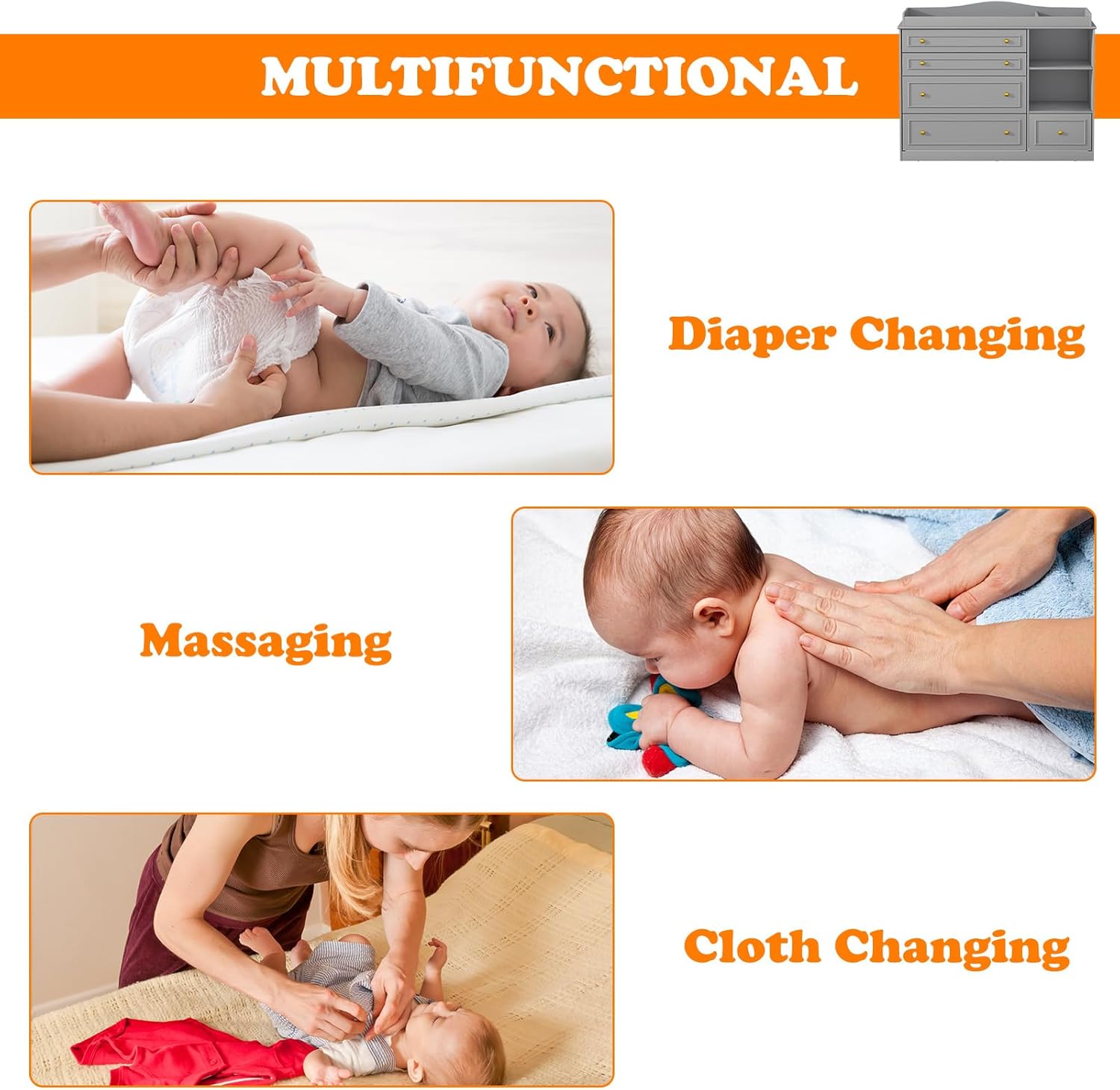 ChVans Changing Table Dresser, Baby Classic Nursery Dresser with 5 Drawers and 2 Shelves, Wood Chest of Drawers Nursery Storage Kids Organizer