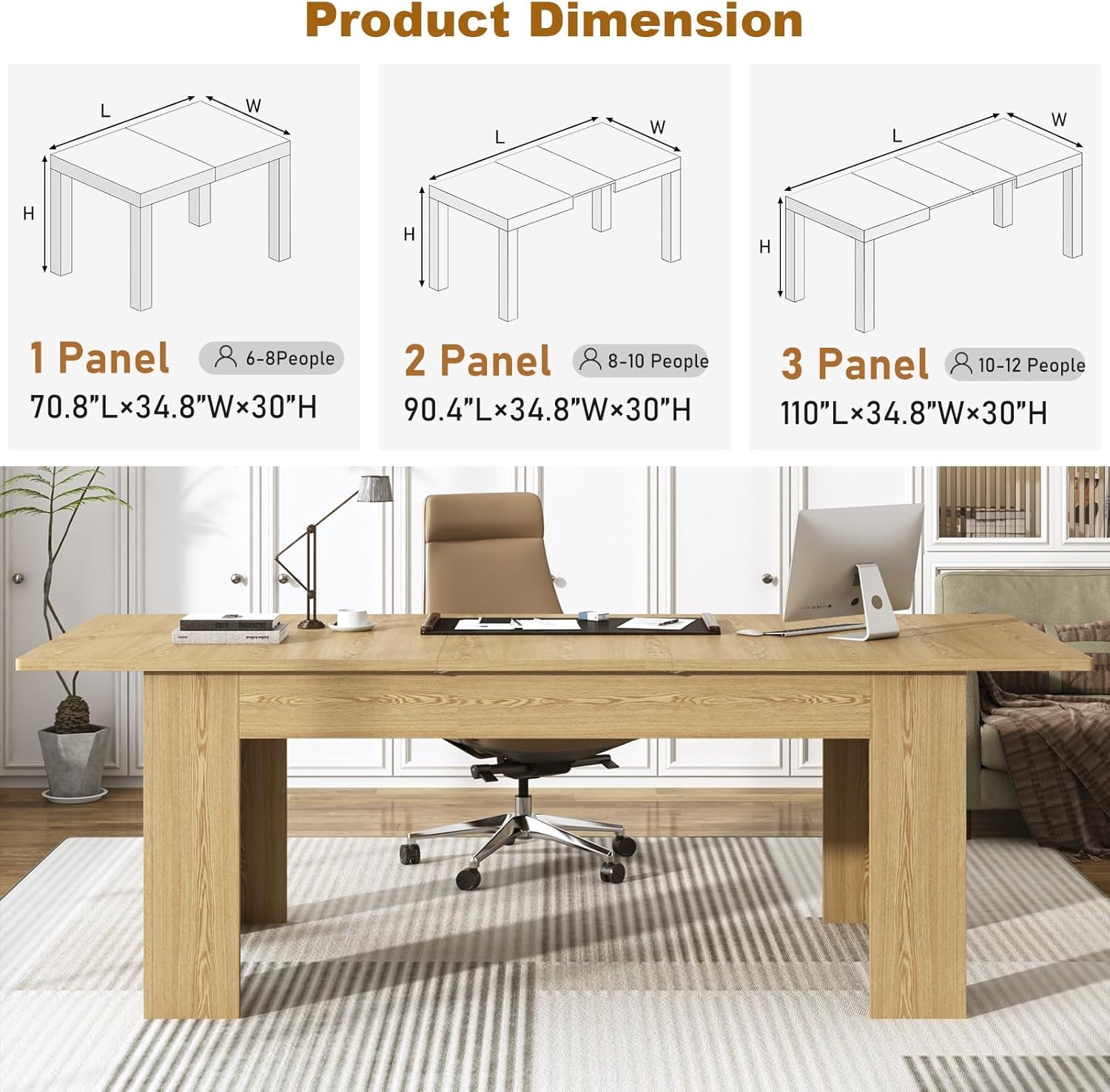 ChVans Large Mobile Extendable Dining Table for 6-10, Modern Wood Kitchen Table Rectangular Table for Dining Room, Living Room