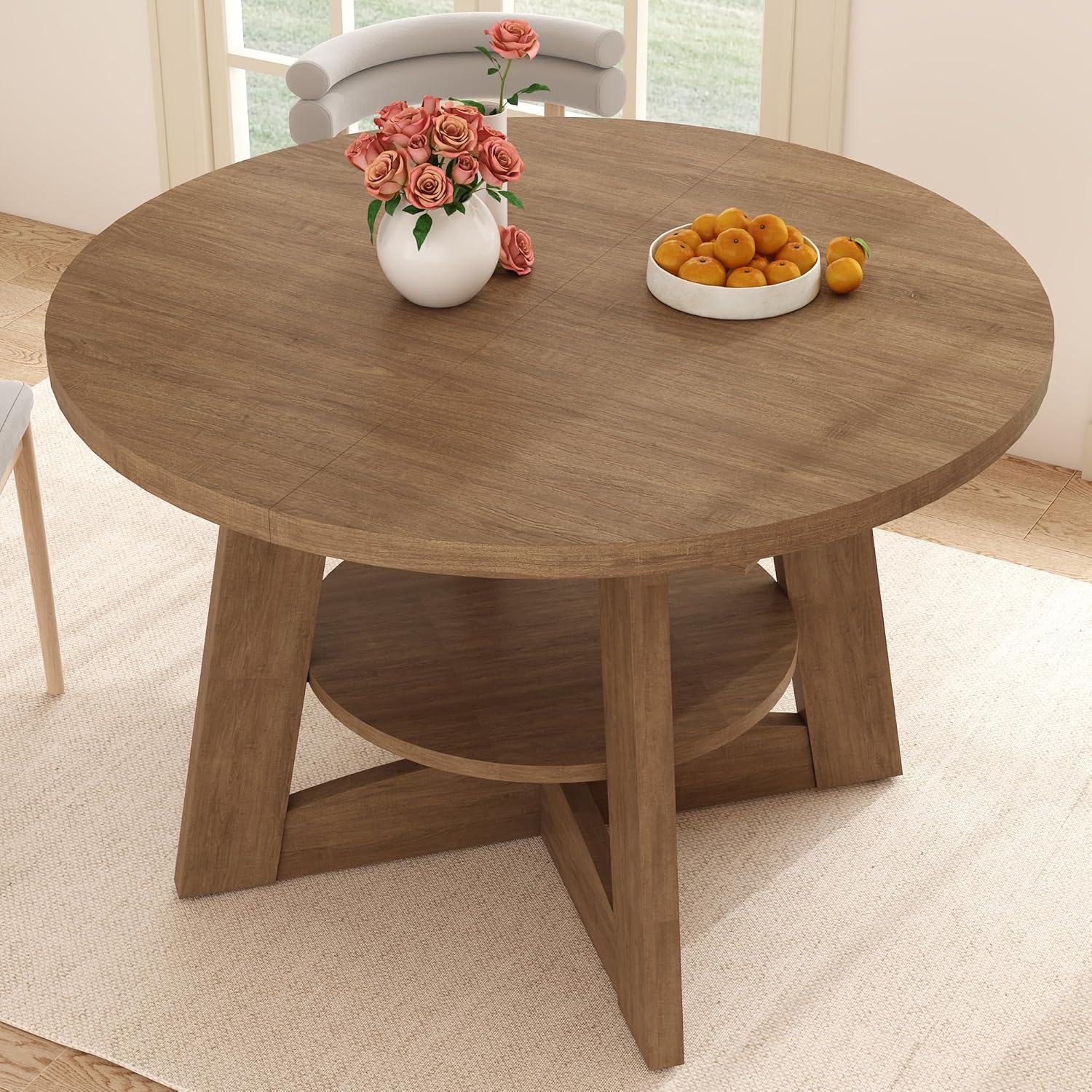 ChVans 47"-63" Extendable Round Dining Table for 4-8 Person, Modern Large Dinner Kitchen Table for Kitchen Dining Room, Save Space