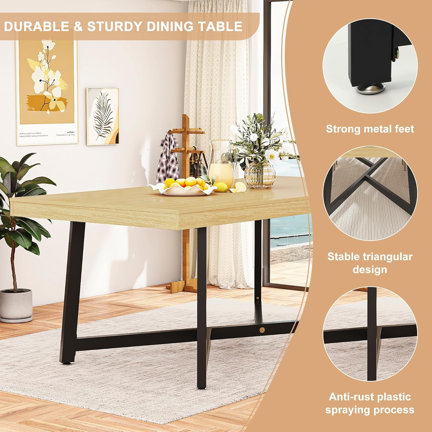 ChVans 71 Inch Farmhouse Dining Table for 4-8 People, Large Kitchen Table with Adjustable Heavy Duty Metal Leg, Rectangular Dining Table for Gathering, Kitchen, Dining Living Room