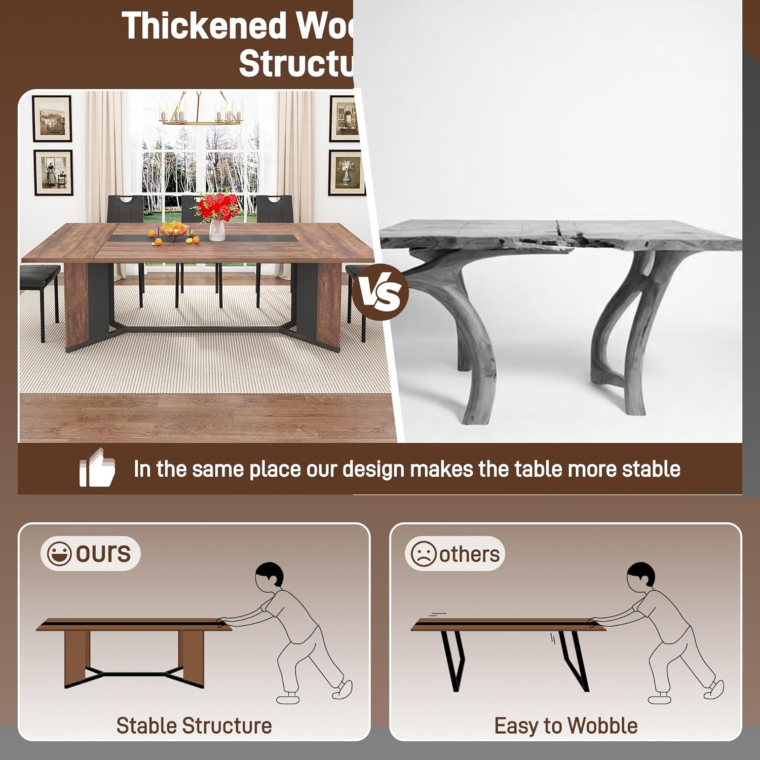 ANPOO 7-Piece Kitchen Dining Set for 4-8 People, 71" Rectangle Waterproof Wooden Table with 6 Chairs, Easy Clean Farmhouse Dining Table for Dining Room & Kitchen