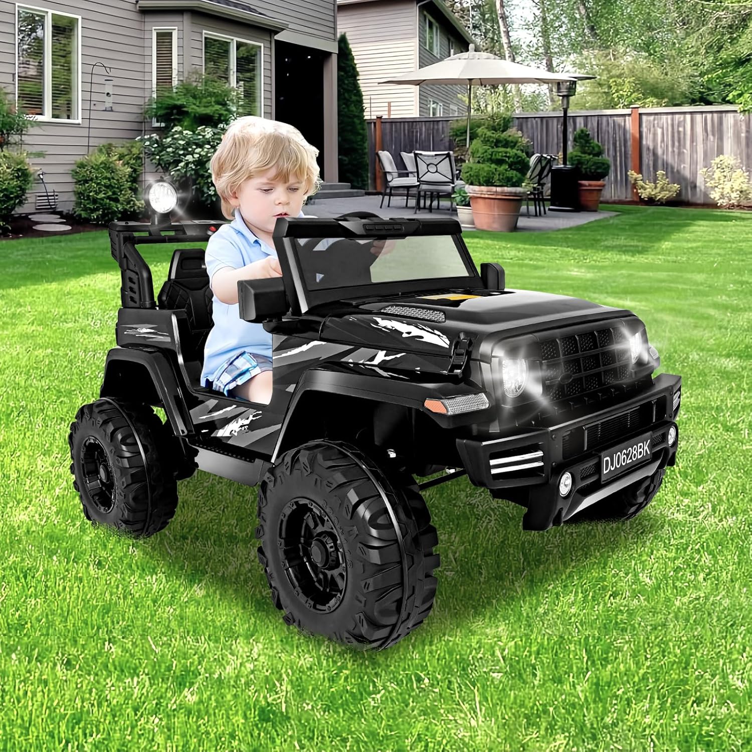 24 Volt Kids Electric Car Kids Ride On Car with Remote Control, 2-Seater Battery Powered Toy Car with LED Lights, Wheels Suspension, Music, Horn, 110 lbs Load