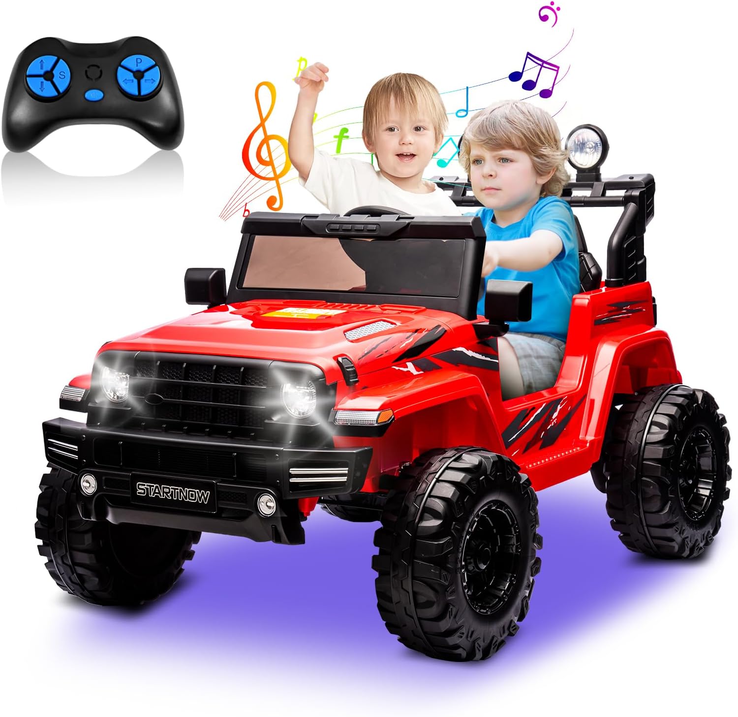 24 Volt Kids Electric Car Kids Ride On Car with Remote Control, 2-Seater Battery Powered Toy Car with LED Lights, Wheels Suspension, Music, Horn, 110 lbs Load