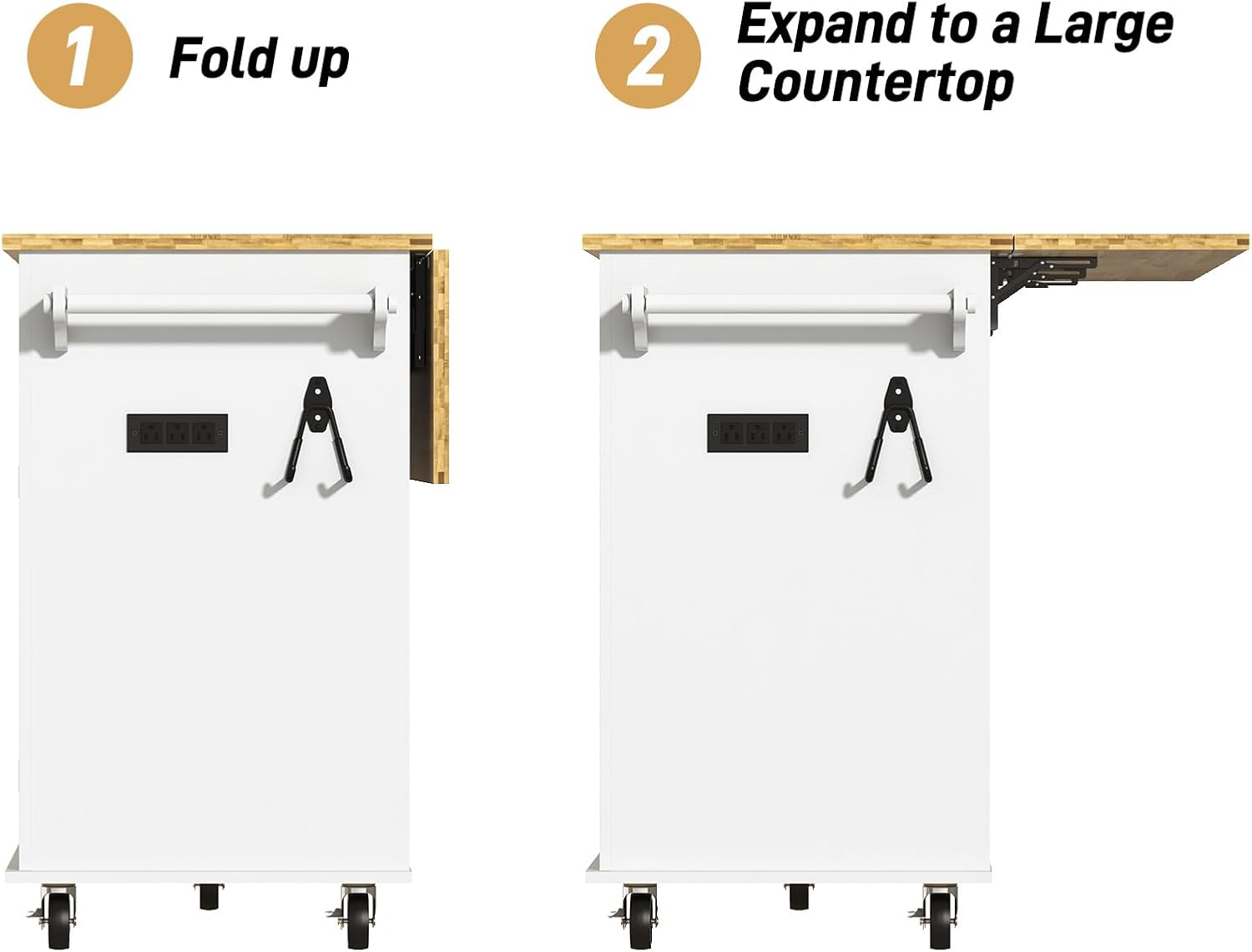 ChVans 59" W Kitchen Island with Drop Leaf, Rolling Kitchen Cart with Storage on Wheels, Large Island Table for Kitchen with Rubber Wood Top and Rack and Drawer