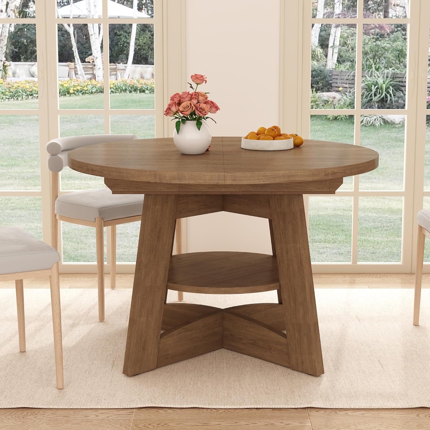 ChVans 47"-63" Extendable Round Dining Table for 4-8 Person, Modern Large Dinner Kitchen Table for Kitchen Dining Room, Save Space