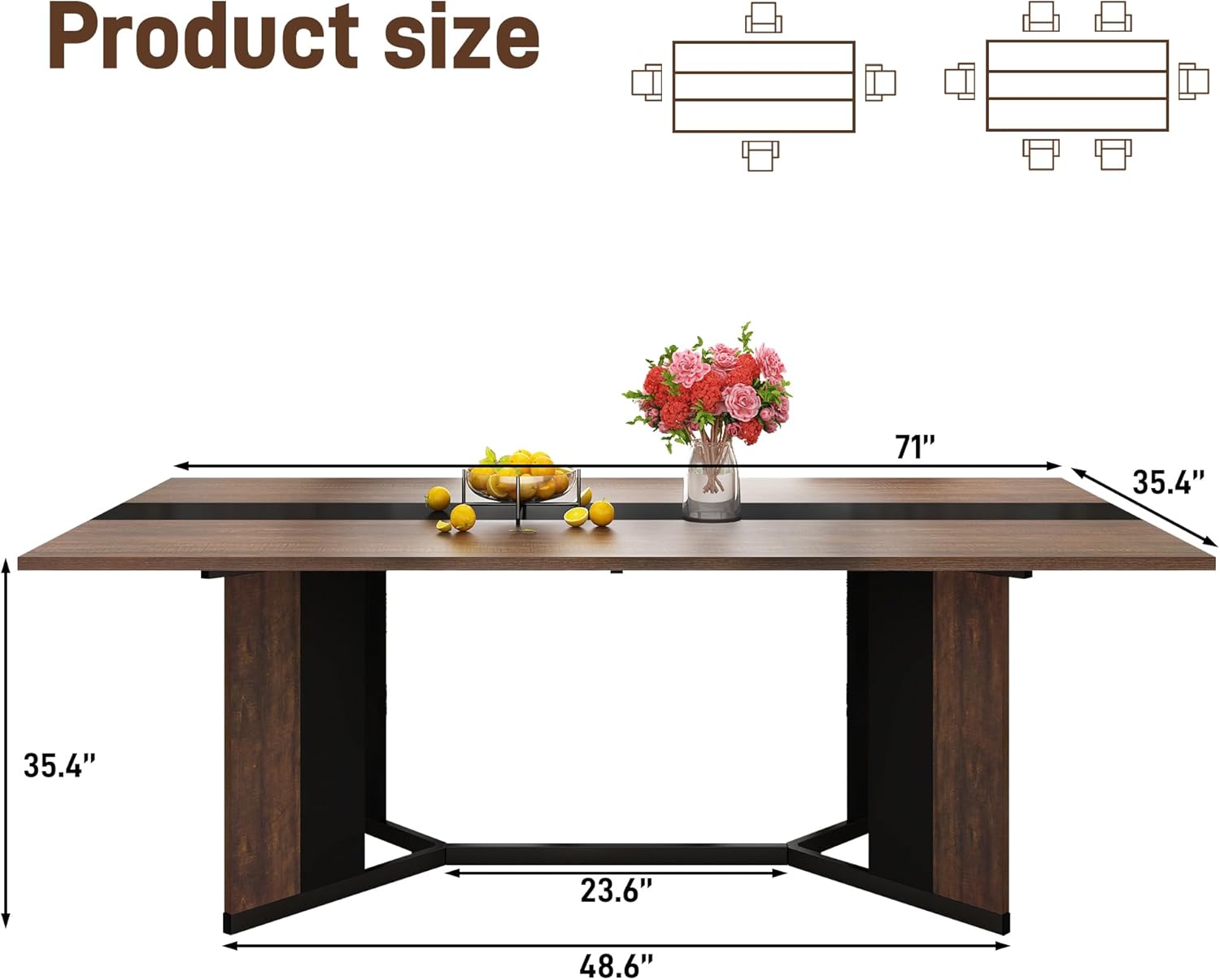 ANPOO 7-Piece Kitchen Dining Set for 4-8 People, 71" Rectangle Waterproof Wooden Table with 6 Chairs, Easy Clean Farmhouse Dining Table for Dining Room & Kitchen