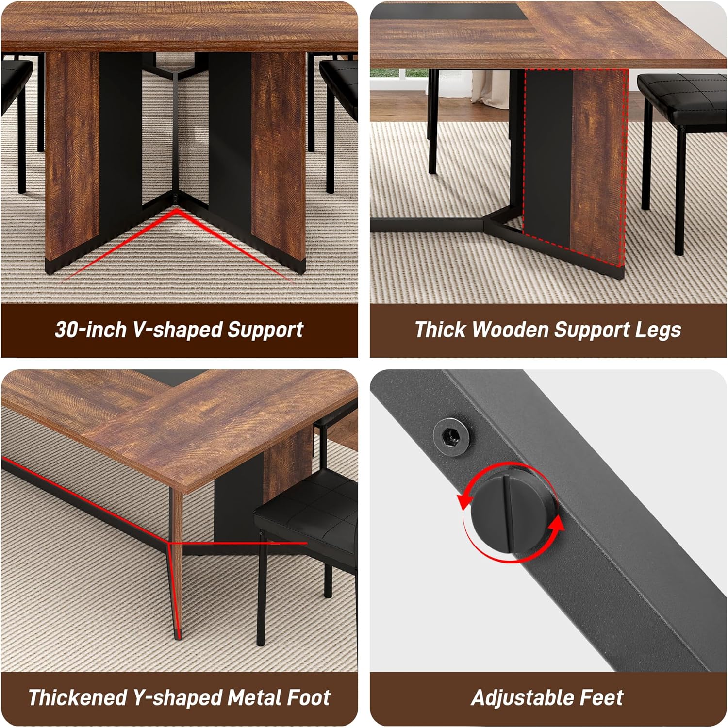 ANPOO 7-Piece Kitchen Dining Set for 4-8 People, 71" Rectangle Waterproof Wooden Table with 6 Chairs, Easy Clean Farmhouse Dining Table for Dining Room & Kitchen