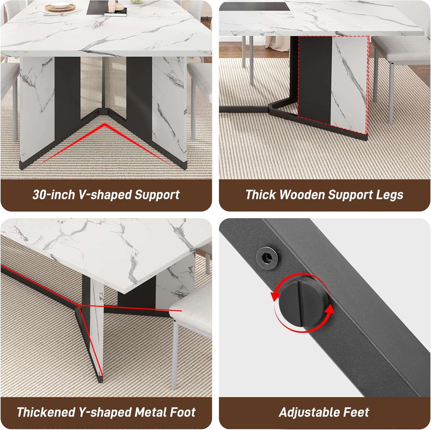ANPOO 7-Piece Kitchen Dining Set for 4-8 People, 71" Rectangle Waterproof Wooden Table with 6 Chairs, Easy Clean Farmhouse Dining Table for Dining Room & Kitchen
