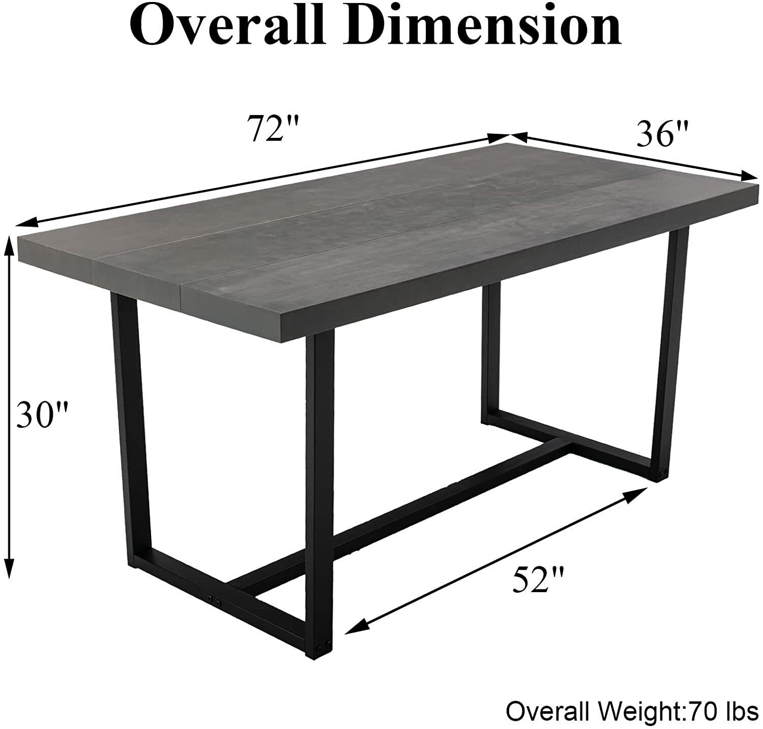 ChVans Dining Table for 4-6 Person, Rustic Farmhouse Solid Wood Dining Table with Metal Frame for Kitchen Meal(Brown-72 in Dining Table)