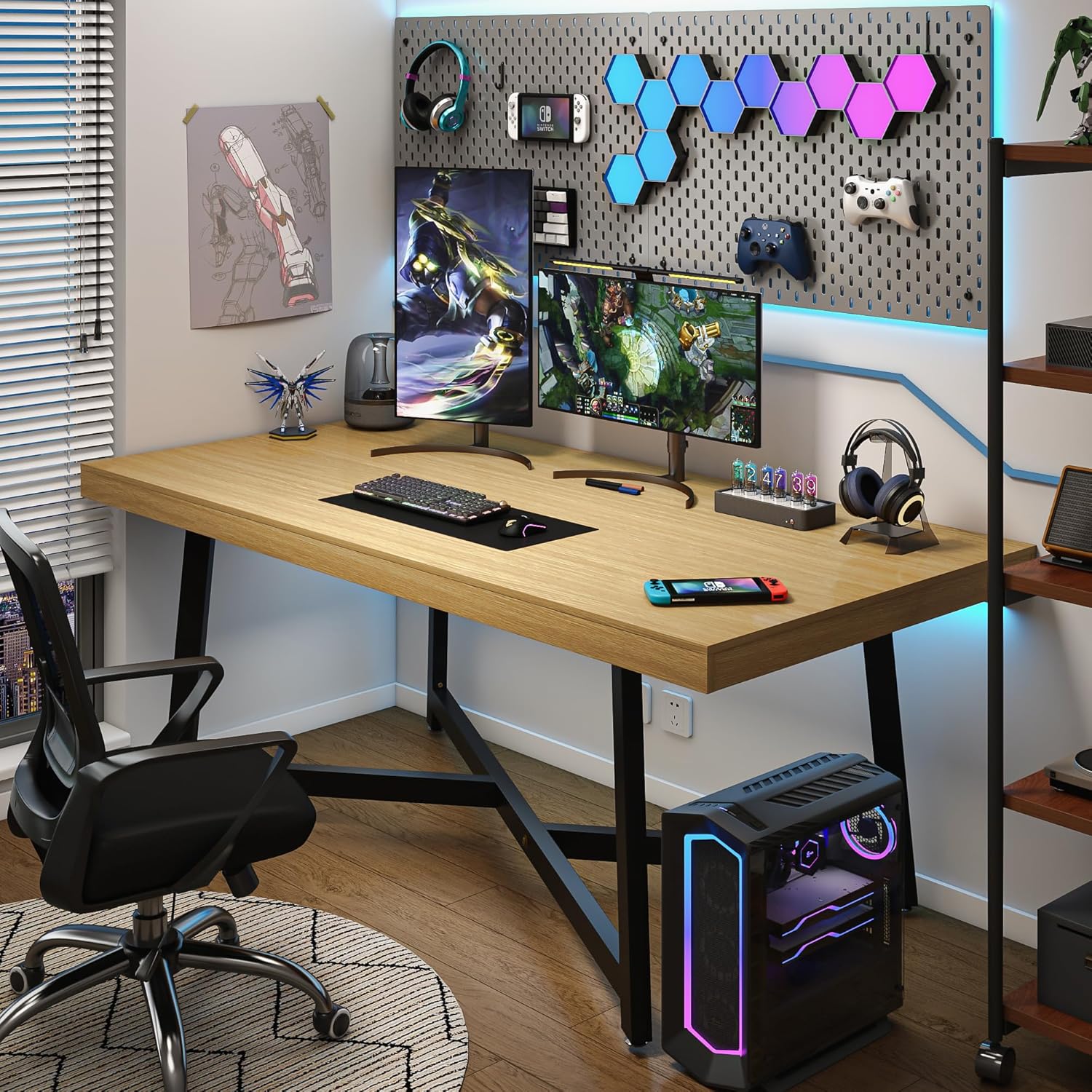 ChVans 71 Inch Farmhouse Dining Table for 4-8 People, Large Kitchen Table with Adjustable Heavy Duty Metal Leg, Rectangular Dining Table for Gathering, Kitchen, Dining Living Room