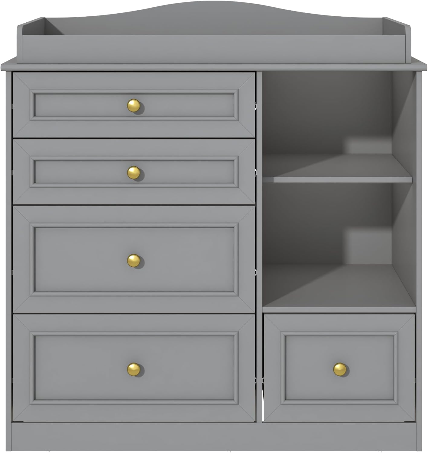 ChVans Changing Table Dresser, Baby Classic Nursery Dresser with 5 Drawers & Open Storage Shelves, Convertible Nursery Dresser Chest of Drawers