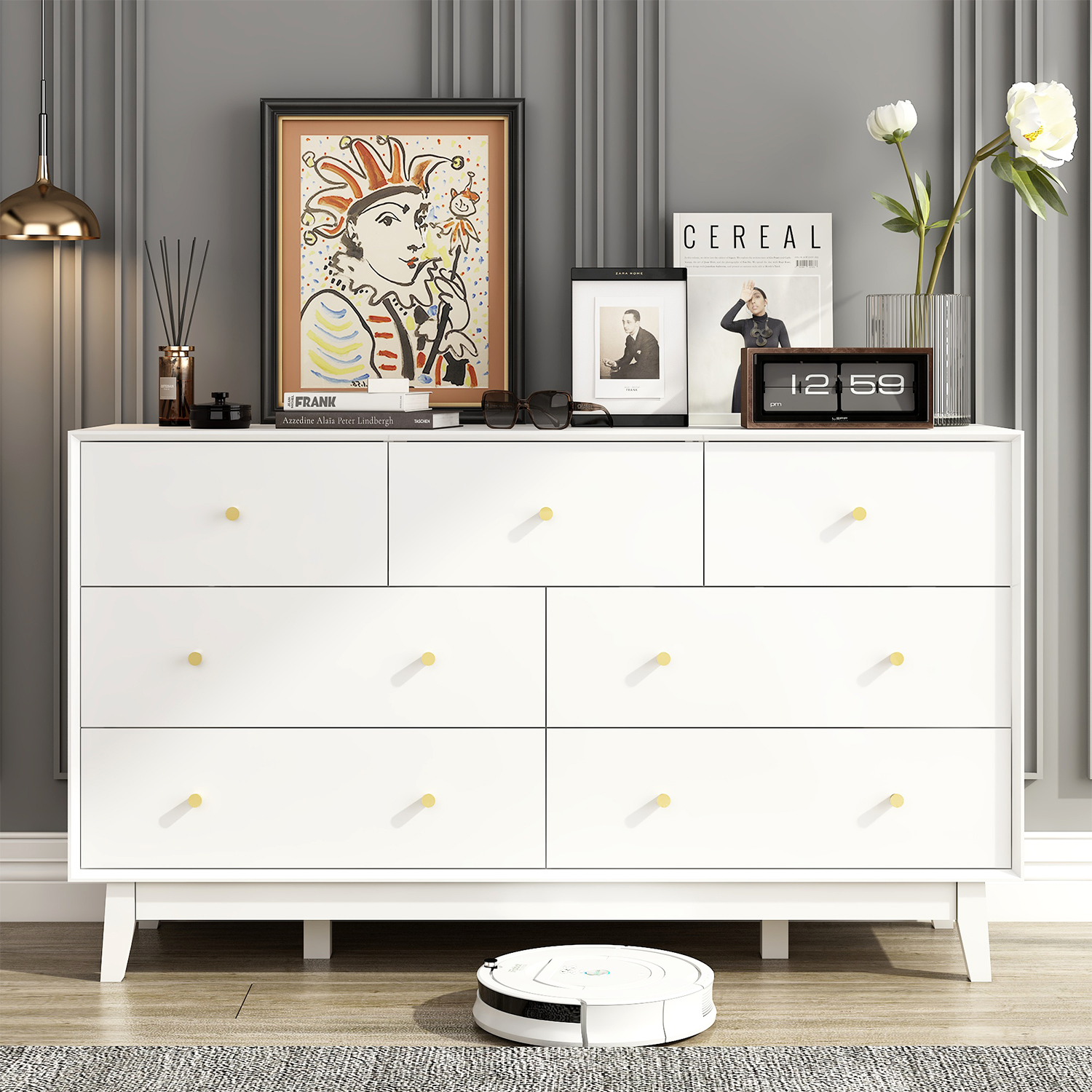 ChVans 7 Drawer Dresser for Bedroom, Wood Dressers with Metal Handles, Storage Cabinet Dressers for Bedroom, Hallway, Kids Room, Entryway, Hallway