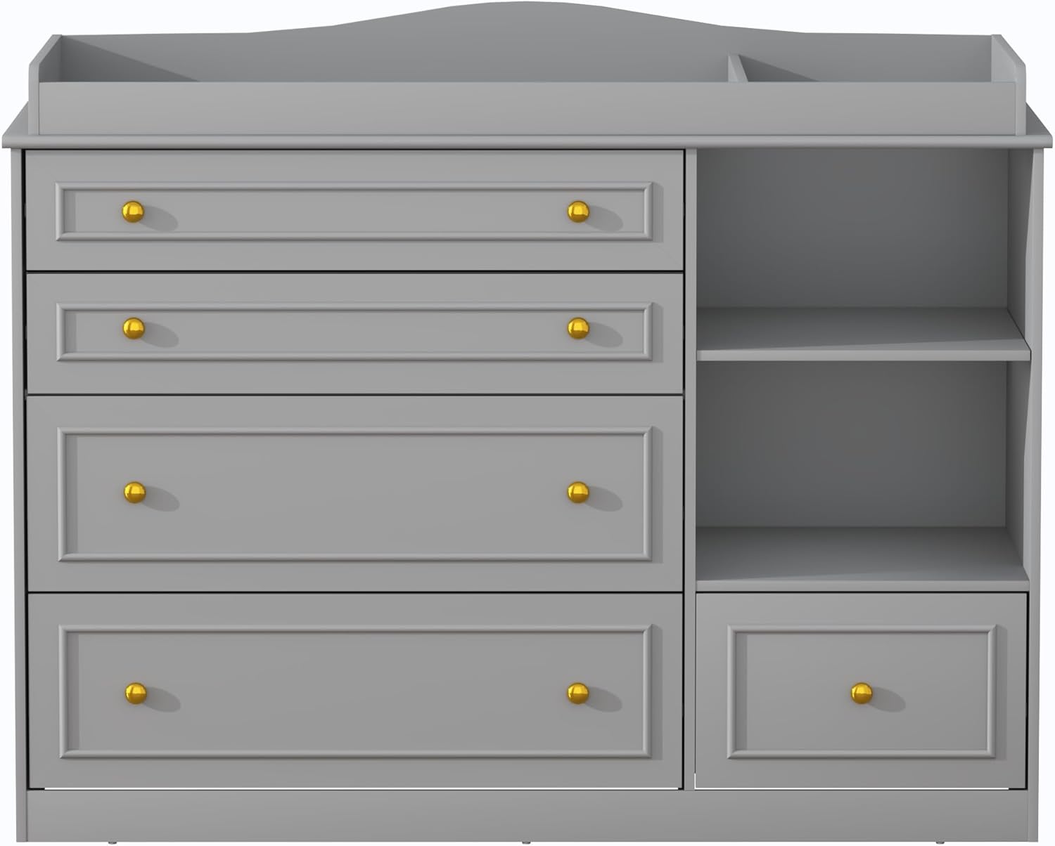 ChVans Changing Table Dresser, Baby Classic Nursery Dresser with 5 Drawers and 2 Shelves, Wood Chest of Drawers Nursery Storage Kids Organizer