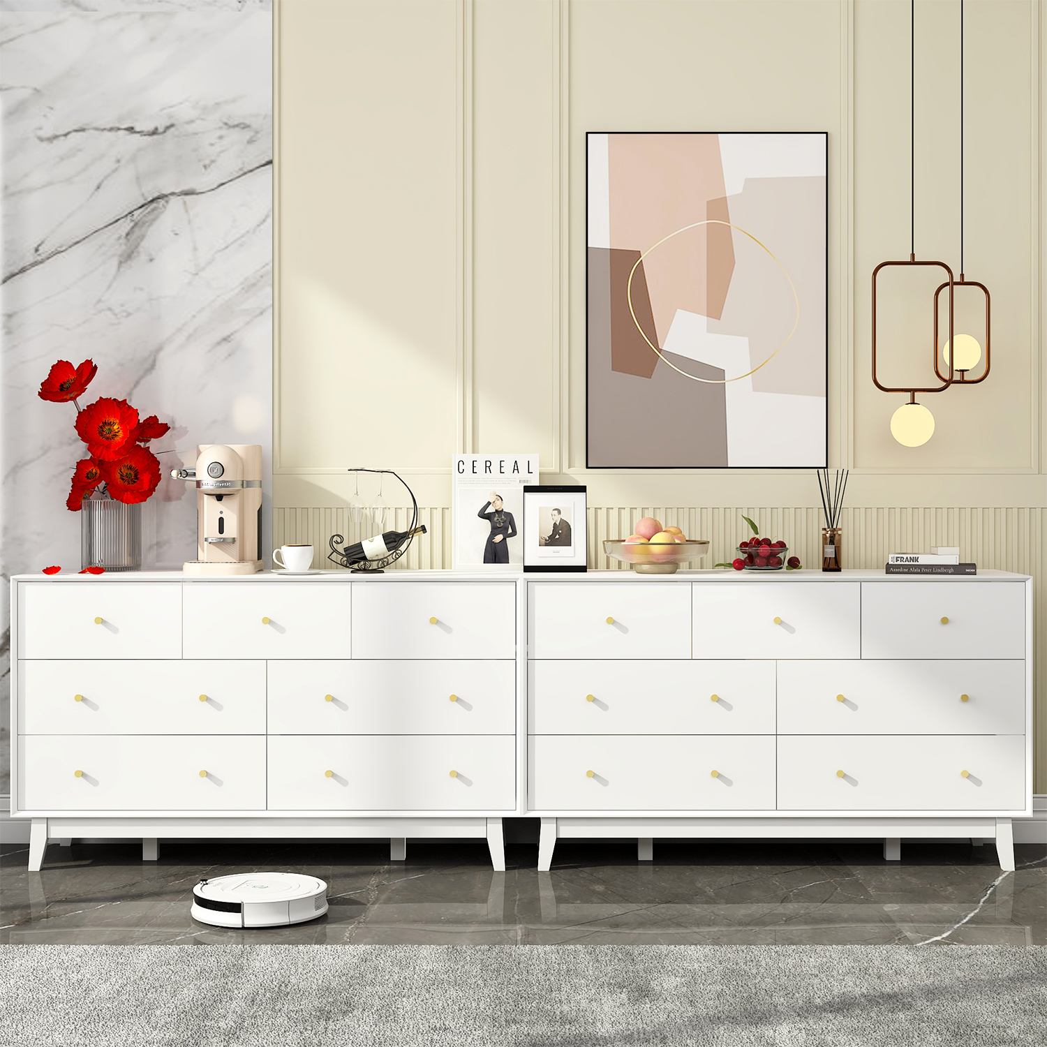 ChVans 7 Drawer Dresser for Bedroom, Wood Dressers with Metal Handles, Storage Cabinet Dressers for Bedroom, Hallway, Kids Room, Entryway, Hallway