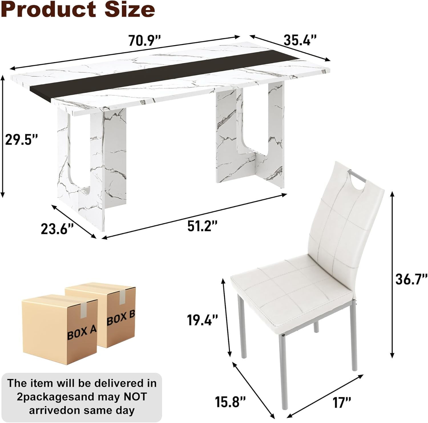 ANPOO 7 Piece Dining Table Set with 6 Chairs, 71" Kitchen Table & Chairs Set for 4-8 People, Rectangle Dining Table with Wooden Legs for Dining Room, Living Room