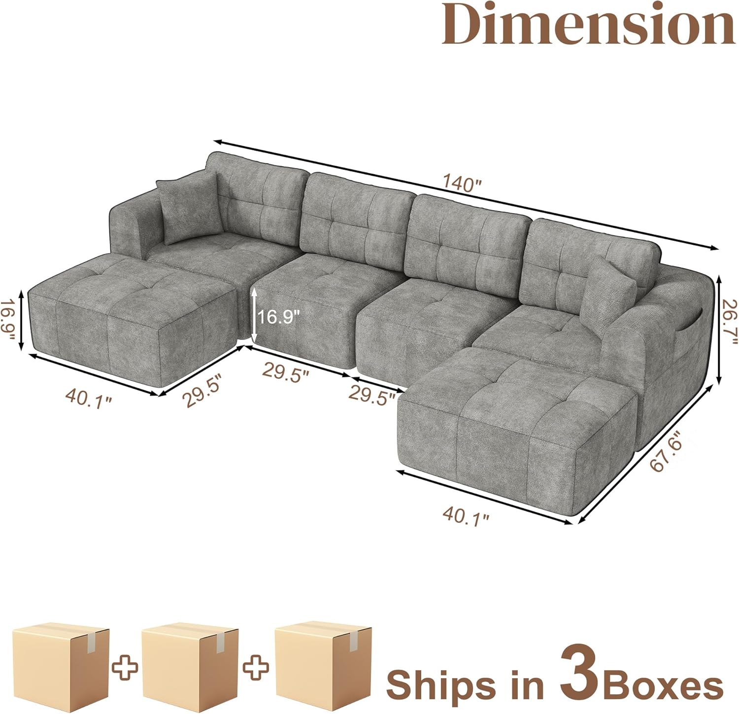 ChVans 110" L-Shaped Sectional Sofa with Convertible Left/Right Ottoman, Boneless Sofa with Oversized Chaise & Layered Cushion, Upholstered Couches for Living Room Bedroom, No Assembly