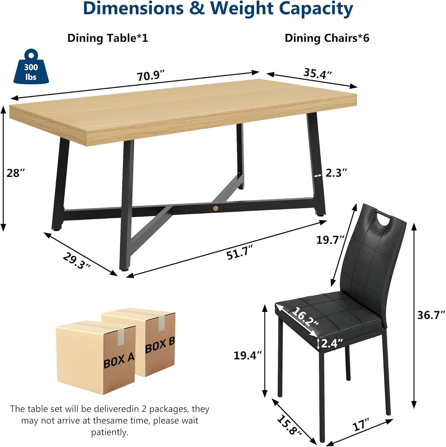 ANPOO 7 Pieces Dining Table & Chairs Set for 4-8 People, 71 Inch Kitchen Table with 6 Chairs, Rectangle Dining Table with Metal Legs for Dining Room, Living Room
