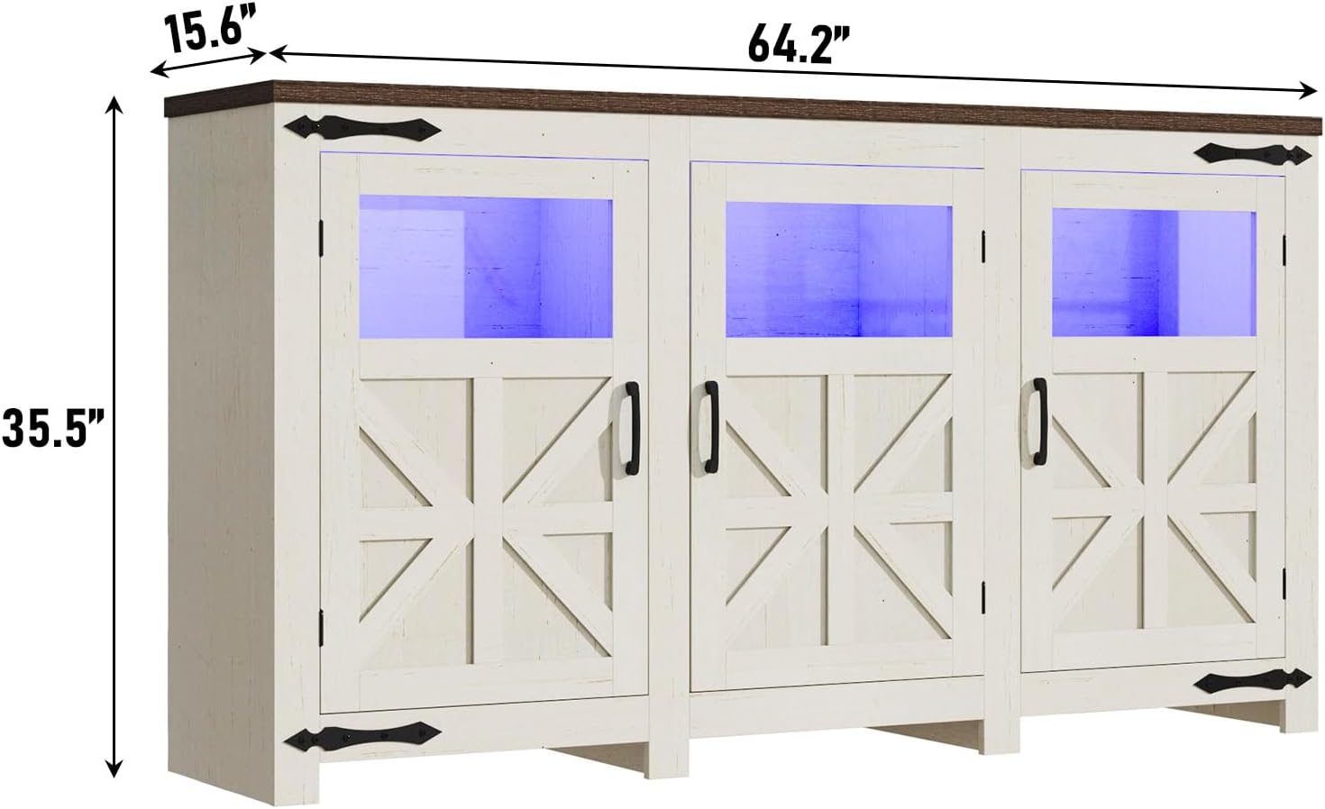 ChVans LED Farmhouse TV stand for up to 85" TVs with Power Outlet, 74" Large Entertainment Center Console Table, 33.5" Tall Rustic Media Console w/Storage Shelves for Living Room