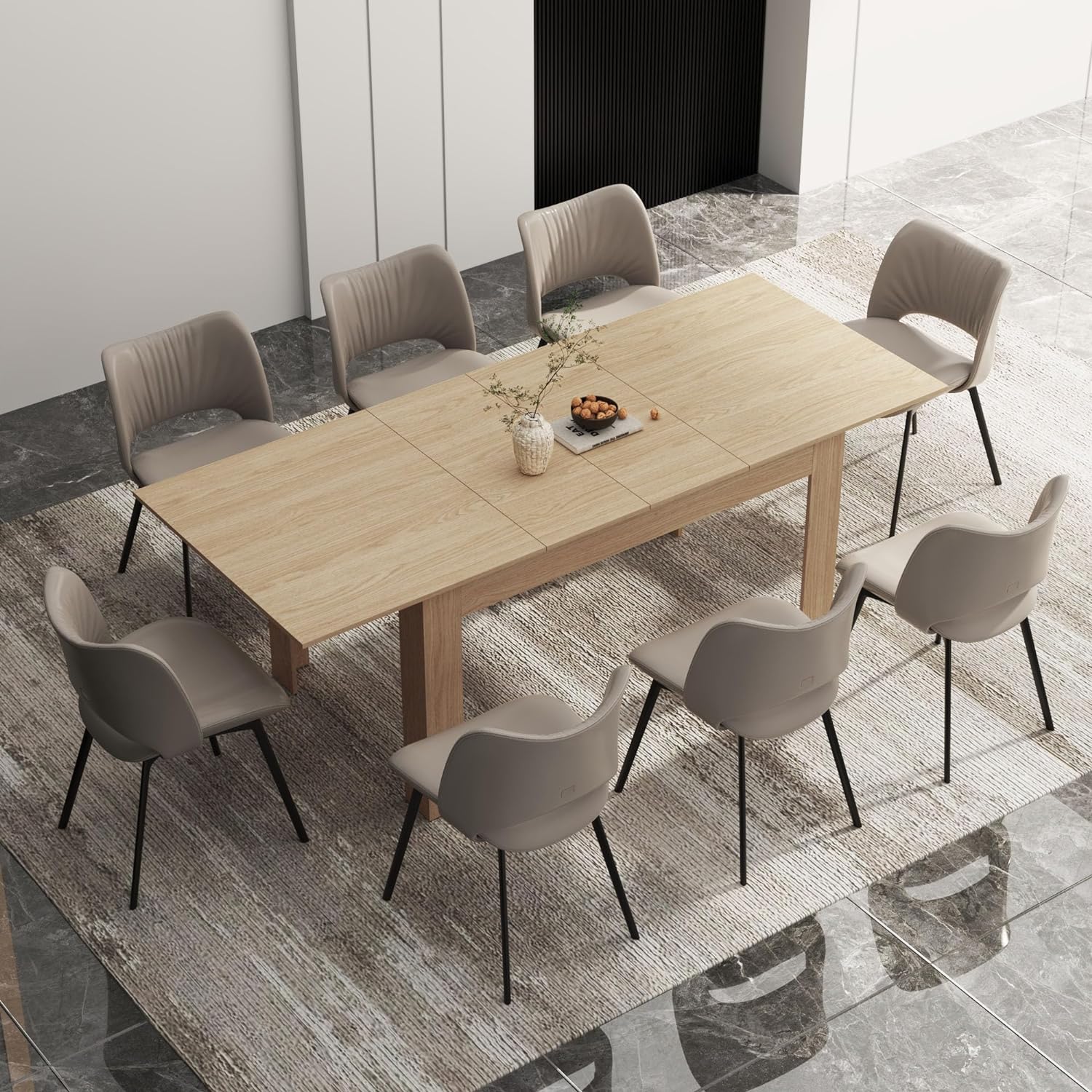 ChVans Large Mobile Extendable Dining Table for 6-10, Modern Wood Kitchen Table Rectangular Table for Dining Room, Living Room