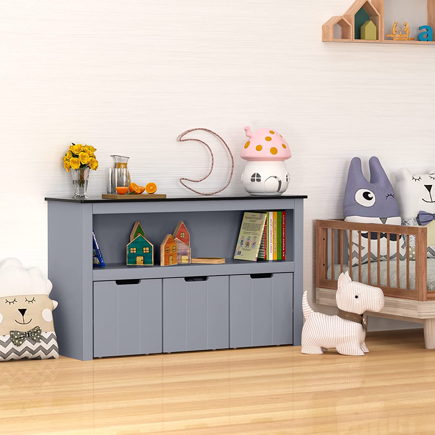 Yaoping Kids Toy Storage Organizer for Kids Room Organizers and Storage, 3 Storage Bins and Open Shelf for Playroom Storage