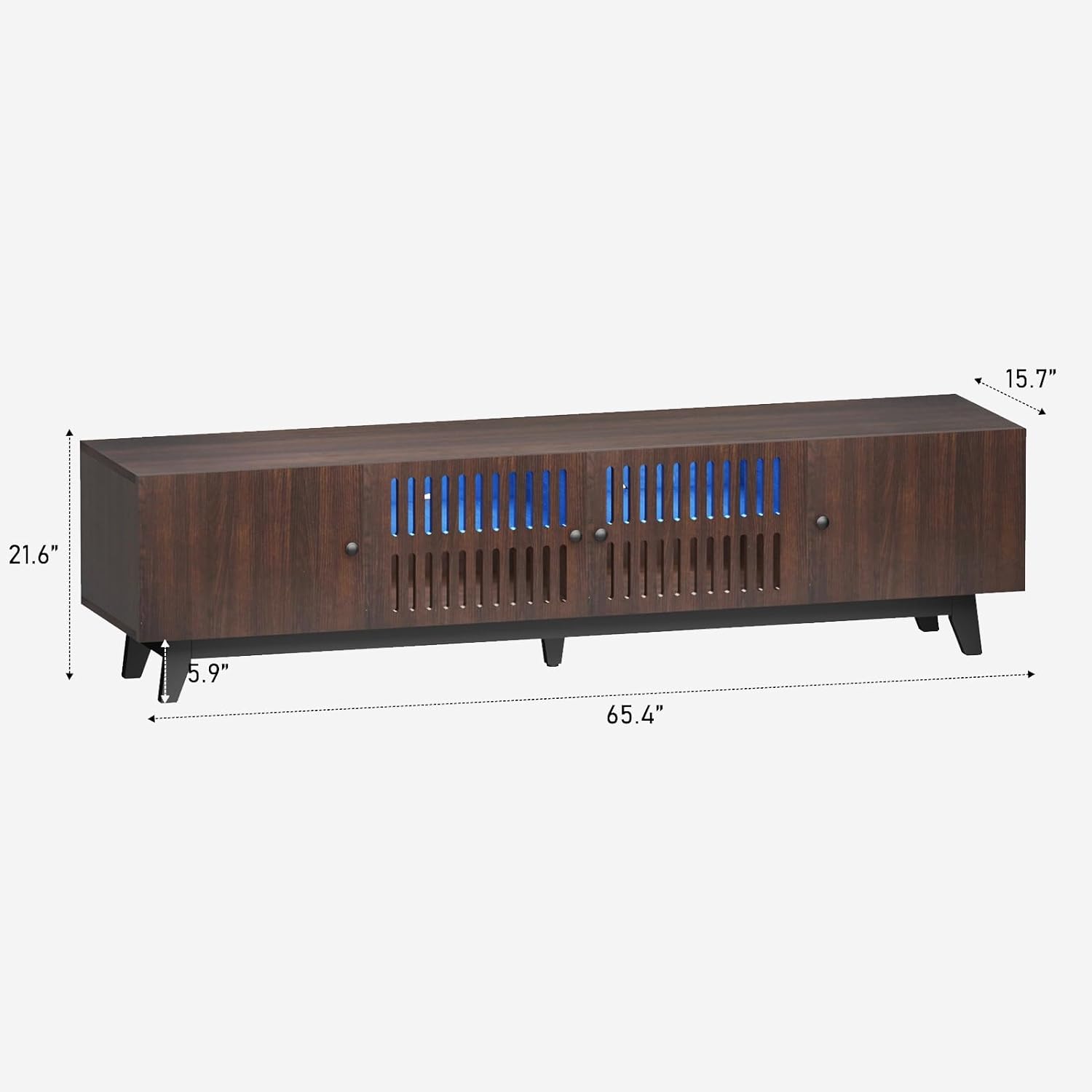 74 inch Mid-Century Modern TV Stand with LED Lights, Farmhouse TV Media Console Cabinet for TVs Up to 85 Inches, 4 Door Wood Shelf Entertainment Center with Storage, for Living Room
