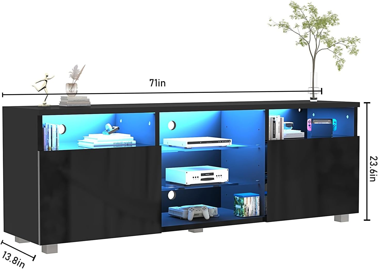 ANPOO LED TV Stand for 70/75/80 inch TV, High Glossy Entertainment Center with Drawer and Led Lights, Media Console for Living Game Room Bedroom