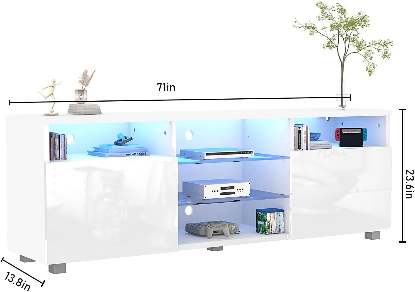 ANPOO LED TV Stand for 70/75/80 inch TV, High Glossy Entertainment Center with Drawer and Led Lights, Media Console for Living Game Room Bedroom