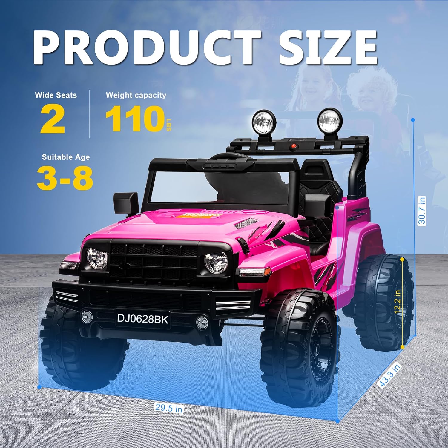 24 Volt Kids Electric Car Kids Ride On Car with Remote Control, 2-Seater Battery Powered Toy Car with LED Lights, Wheels Suspension, Music, Horn, 110 lbs Load