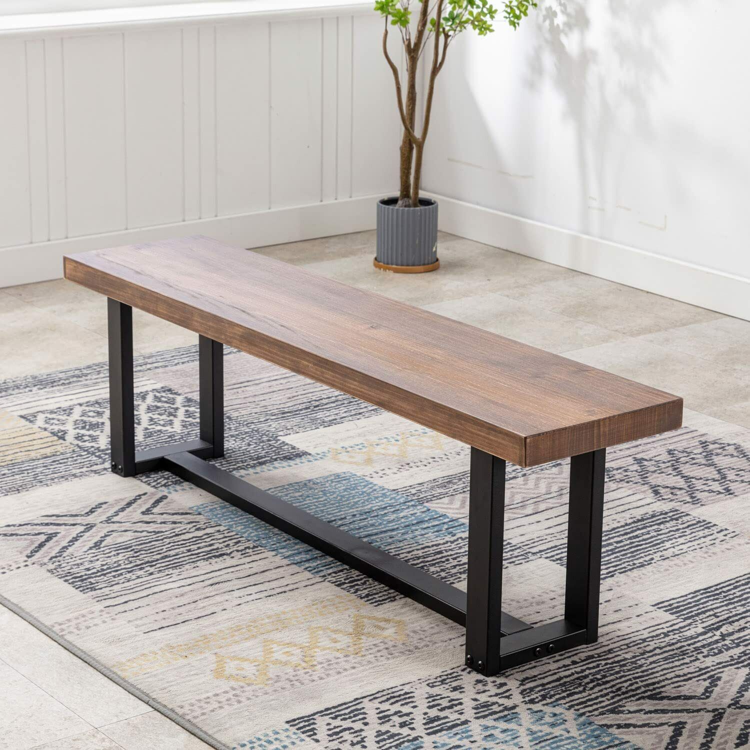 ChVans Dining Table for 4-6 Person, Rustic Farmhouse Solid Wood Dining Table with Metal Frame for Kitchen Meal(Brown-72 in Dining Table)