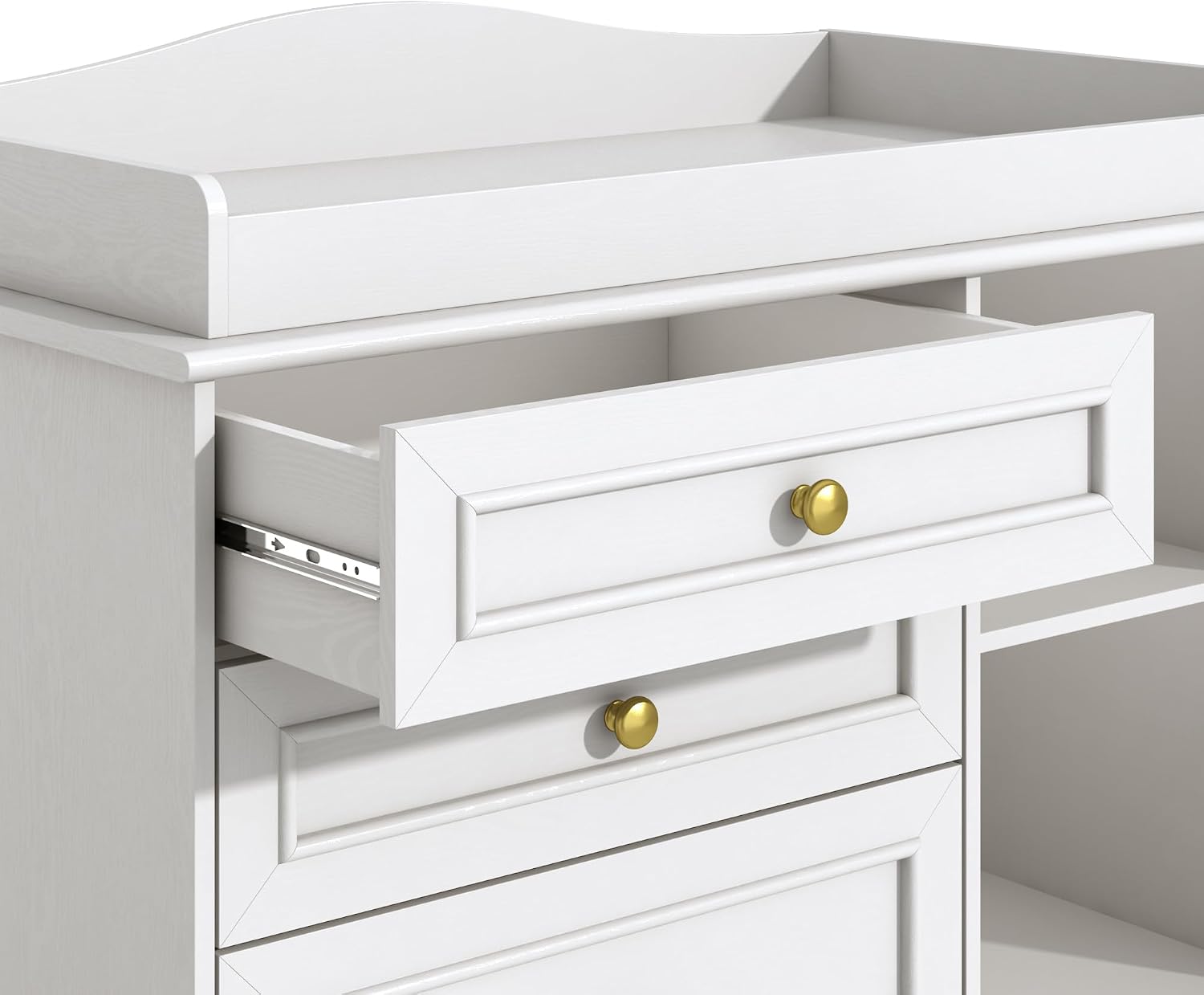 ChVans Changing Table Dresser, Baby Classic Nursery Dresser with 5 Drawers & Open Storage Shelves, Convertible Nursery Dresser Chest of Drawers