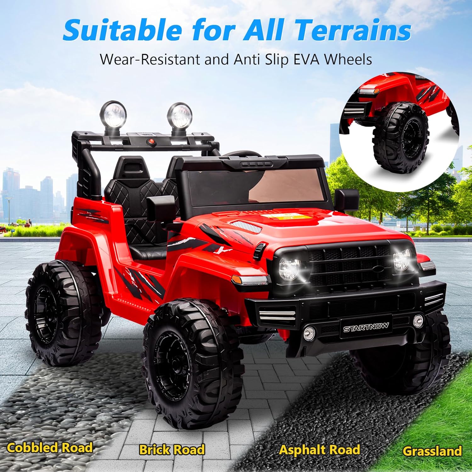 24 Volt Kids Electric Car Kids Ride On Car with Remote Control, 2-Seater Battery Powered Toy Car with LED Lights, Wheels Suspension, Music, Horn, 110 lbs Load