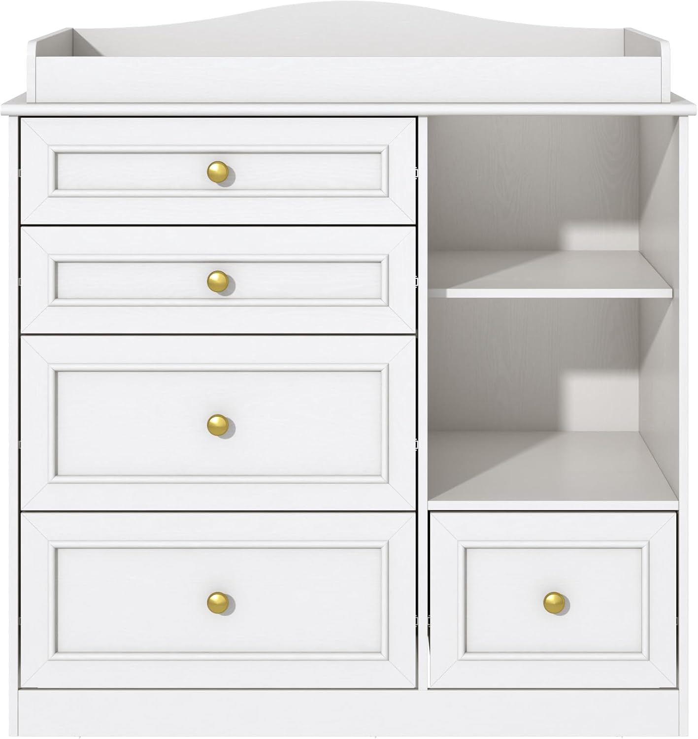 ChVans Changing Table Dresser, Baby Classic Nursery Dresser with 5 Drawers & Open Storage Shelves, Convertible Nursery Dresser Chest of Drawers